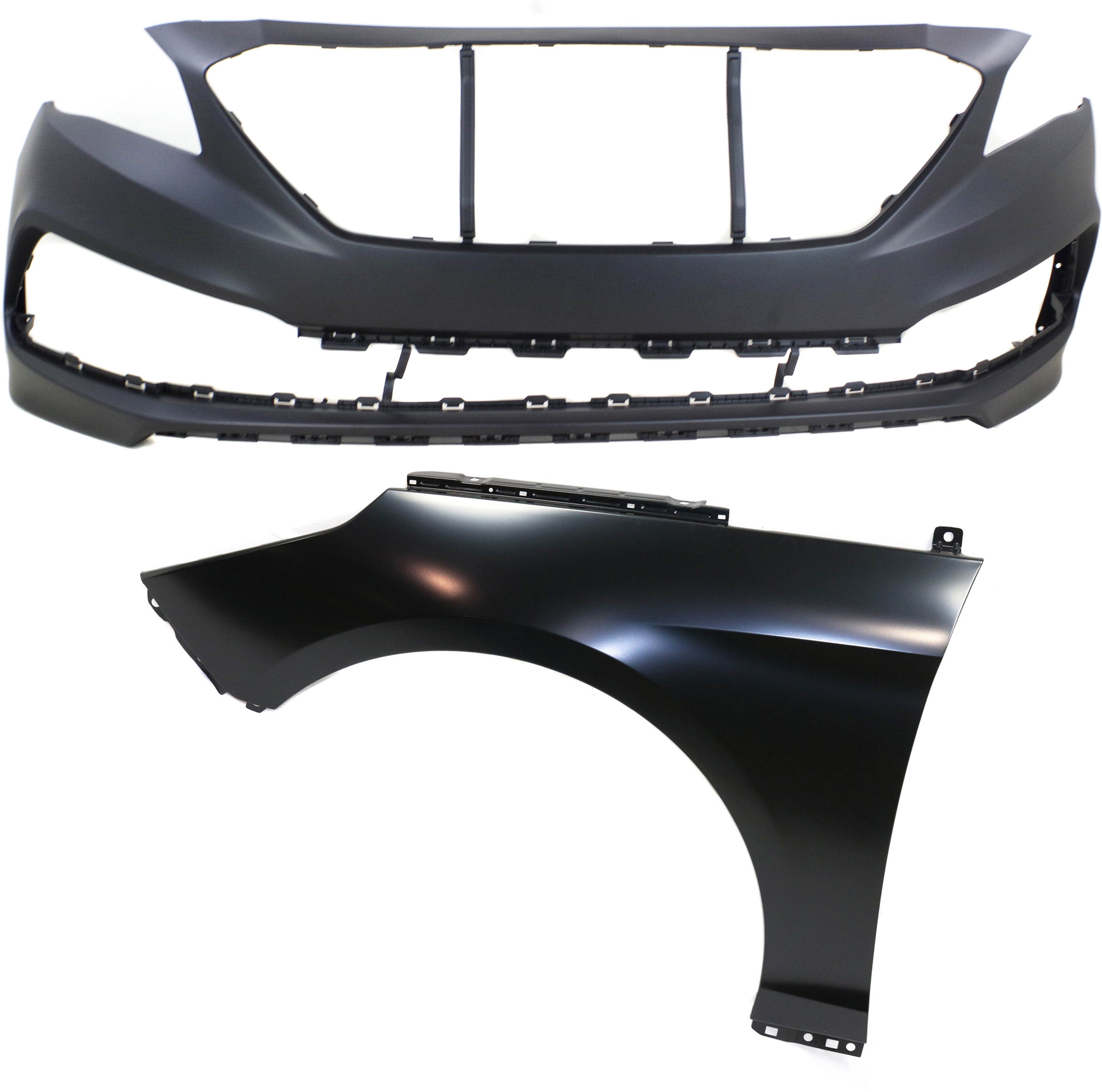 AM SONATA 15-17 FRONT BUMPER COVER 2 pc Kit Primed with Fender SKU KIT 011418-92 Partslink HY1000211 HY1240161 OEM 86511C2300-66311C1000