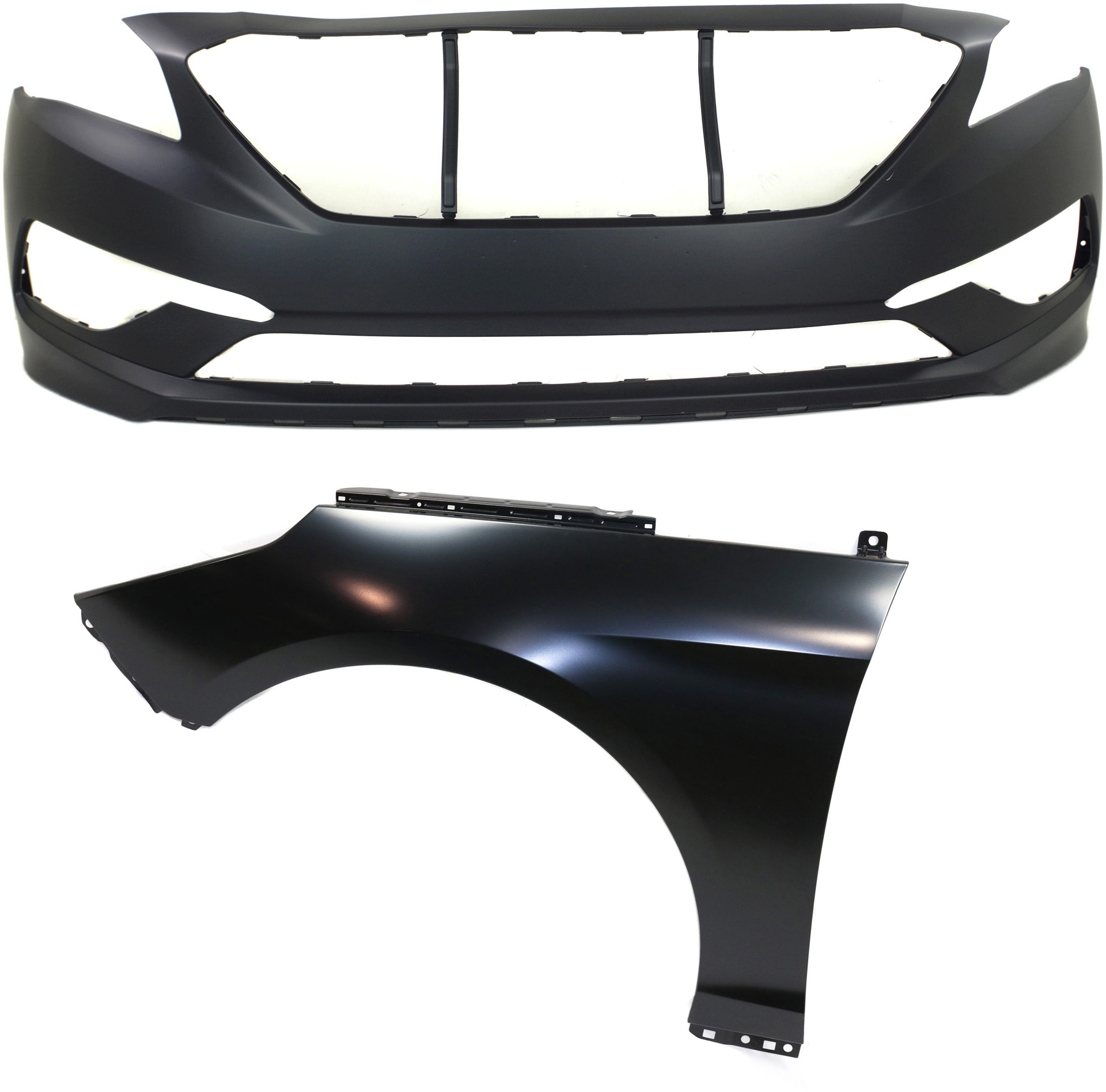 AM SONATA 15-17 FRONT BUMPER COVER 2 pc Kit Primed with Fender SKU KIT 011418-93 Partslink HY1000205 HY1240161 OEM 86511C2000-66311C1000