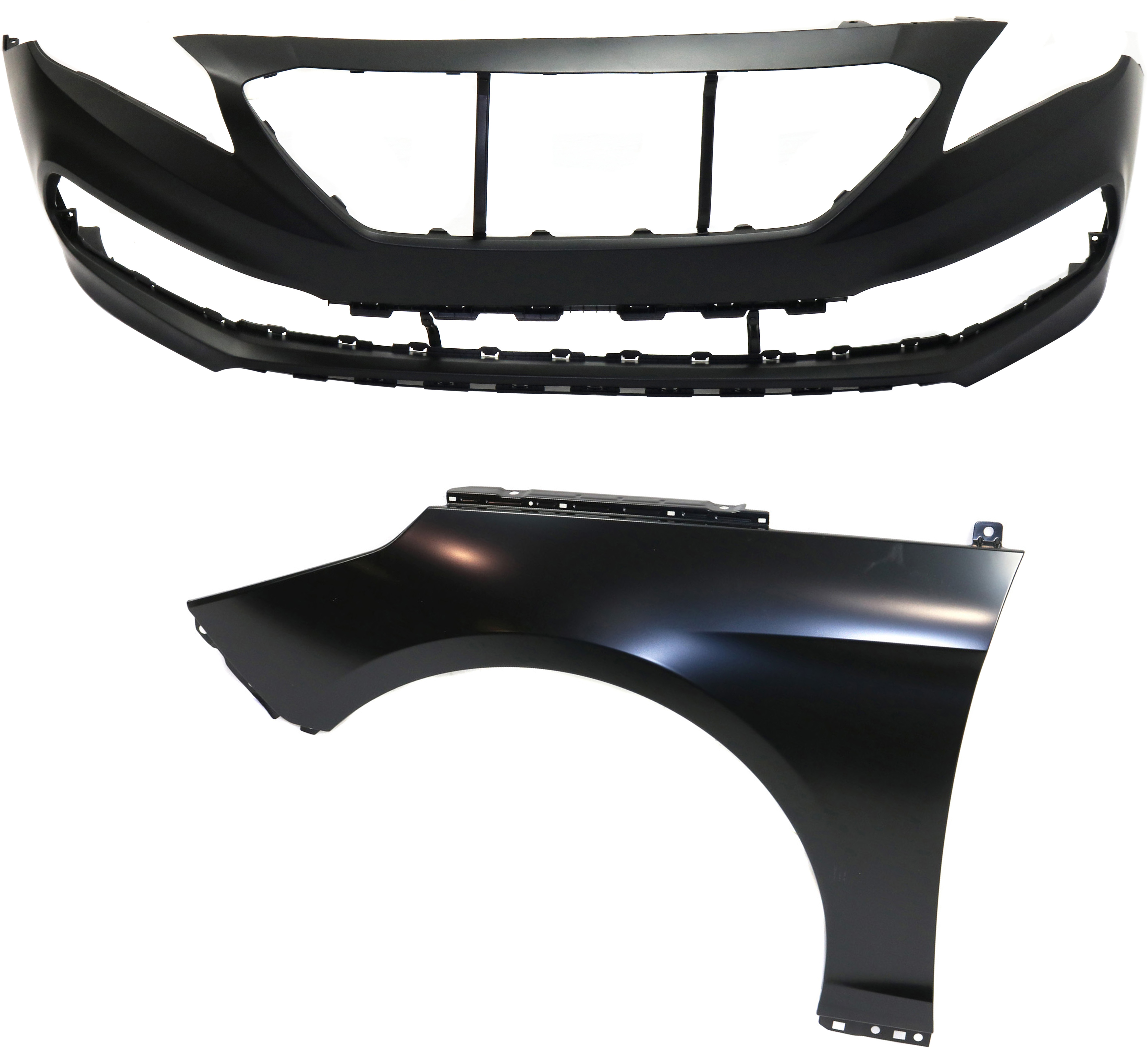 AM SONATA 15-17 FRONT BUMPER COVER 2 pc Kit Primed with Fender CAPA SKU KIT 011418-97 Partslink HY1000211C HY1240161C OEM 66311C1000-86511C2300