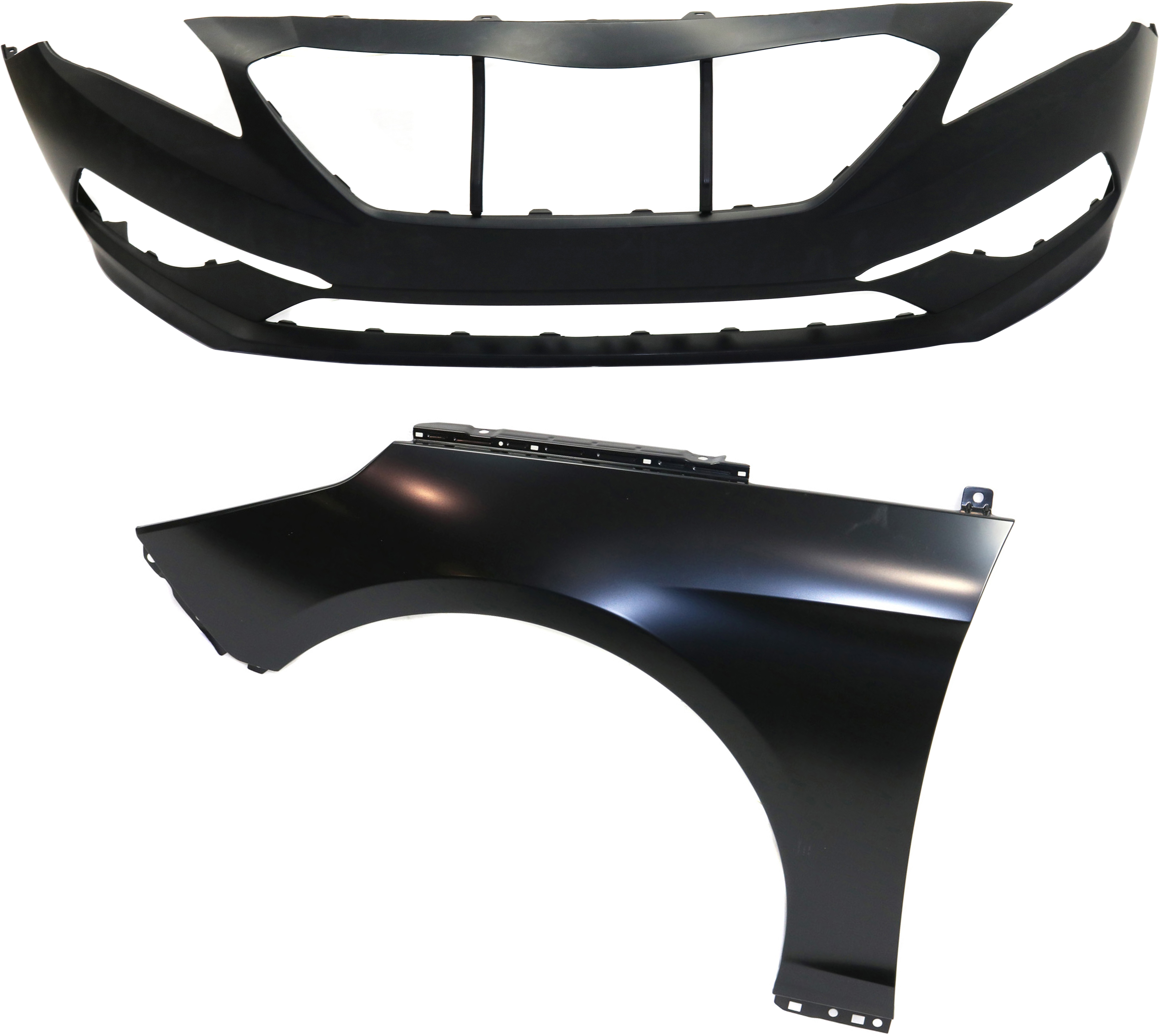AM SONATA 15-17 FRONT BUMPER COVER 2 pc Kit Primed with Fender CAPA SKU KIT 011418-98 Partslink HY1000205C HY1240161C OEM 66311C1000-86511C2000