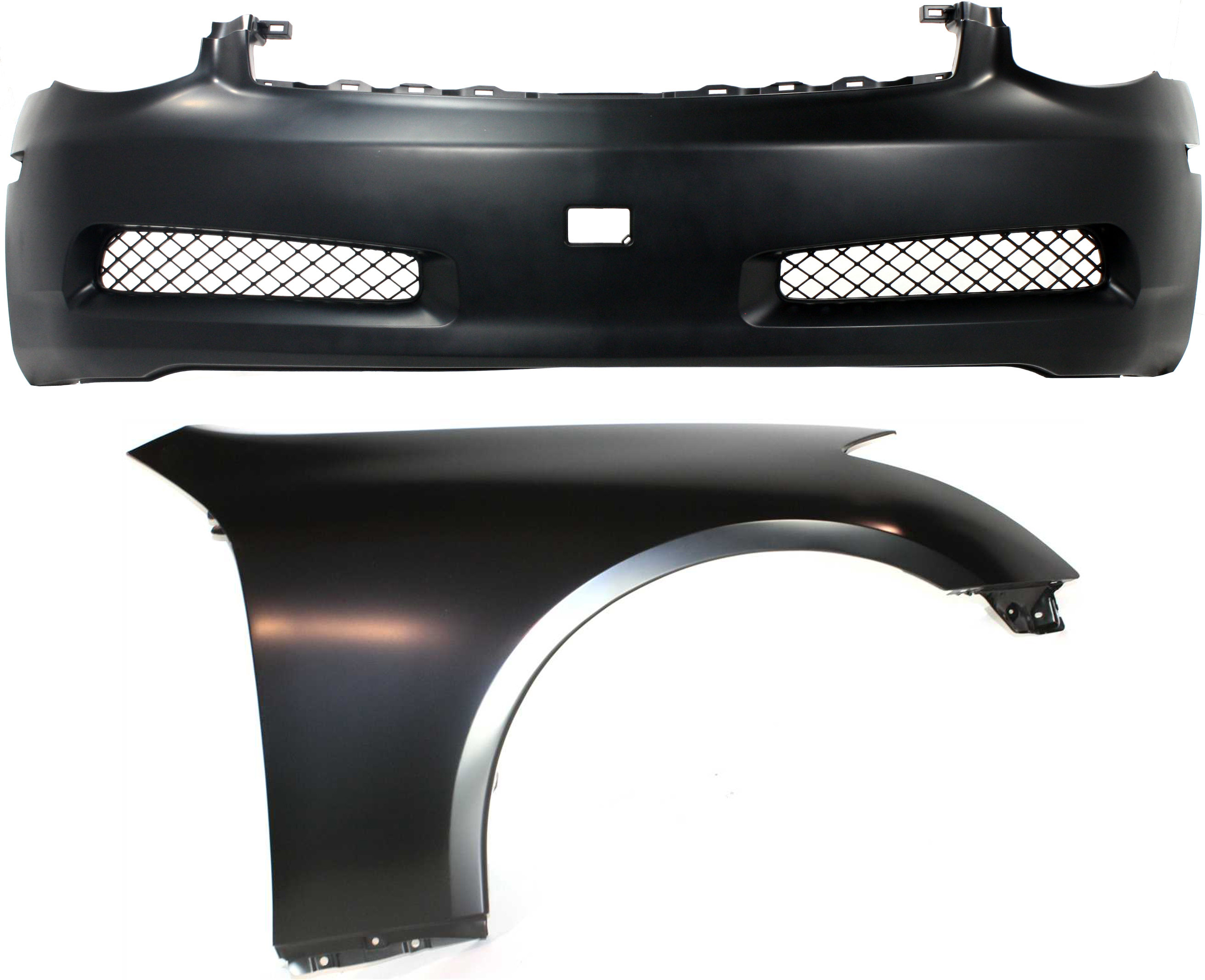 AM G353-07 FRONT BUMPER COVER 2 pc Kit Primed with Fender Coupe SKU KIT 011418-99 Partslink IN1000122 IN1241108 OEM 62022AM840-63100AM830