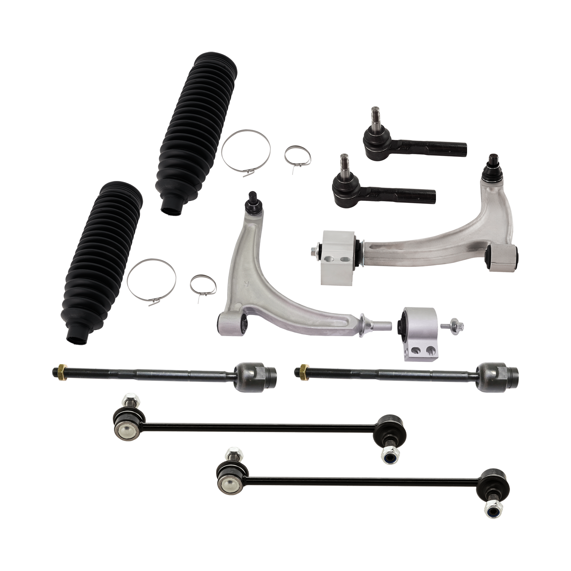 AM MALIBU 04-09 FRONT SUSPENSION KIT RH AND LH 10 pc kit with Control Arms Steering Rack Boots Sway Bar Links and Tie Rod Ends SKU KIT 011423-04 OEM 22730776-22730775-15944083-207