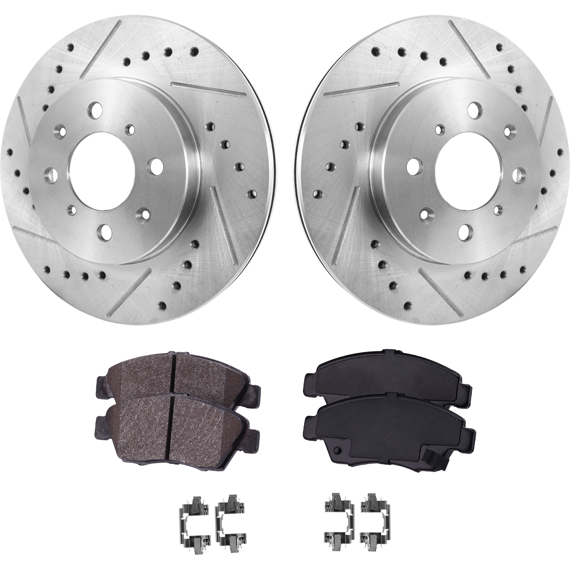 AM FIT 07-08 FRONT BRAKE DISC AND PAD KIT 2 Wheel Set Cross drilled and Slotted SKU KIT 011623-07 OEM 288-3295-19756-25331-63255-860