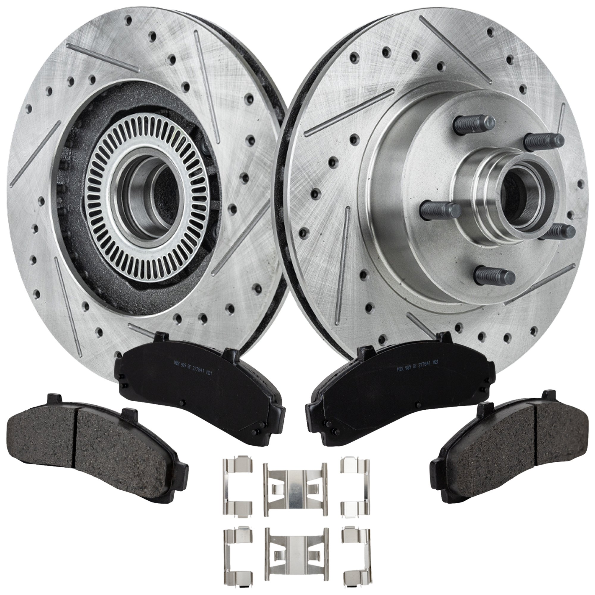 AM B2300-01-02 B3000-01-03 FRONT BRAKE DISC AND PAD KIT 4 pc kit Cross drilled and Slotted SKU KIT 011623-151 OEM 19360-19852-27075-42273-54
