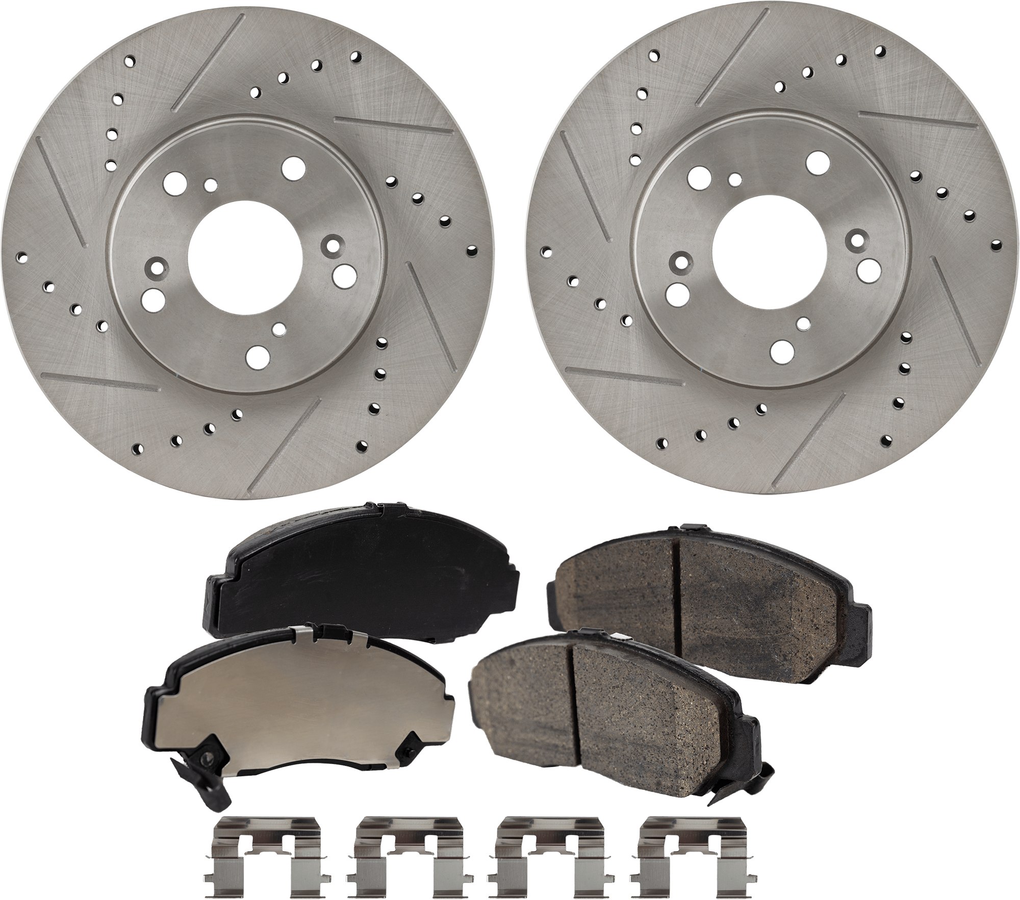 AM ACCORD 03-07 CIVIC 06-11 FRONT BRAKE DISC AND PAD KIT 2 Wheel Set Cross drilled and Slotted SKU KIT 011623-160 OEM 19896-31257-31305-44774-96711