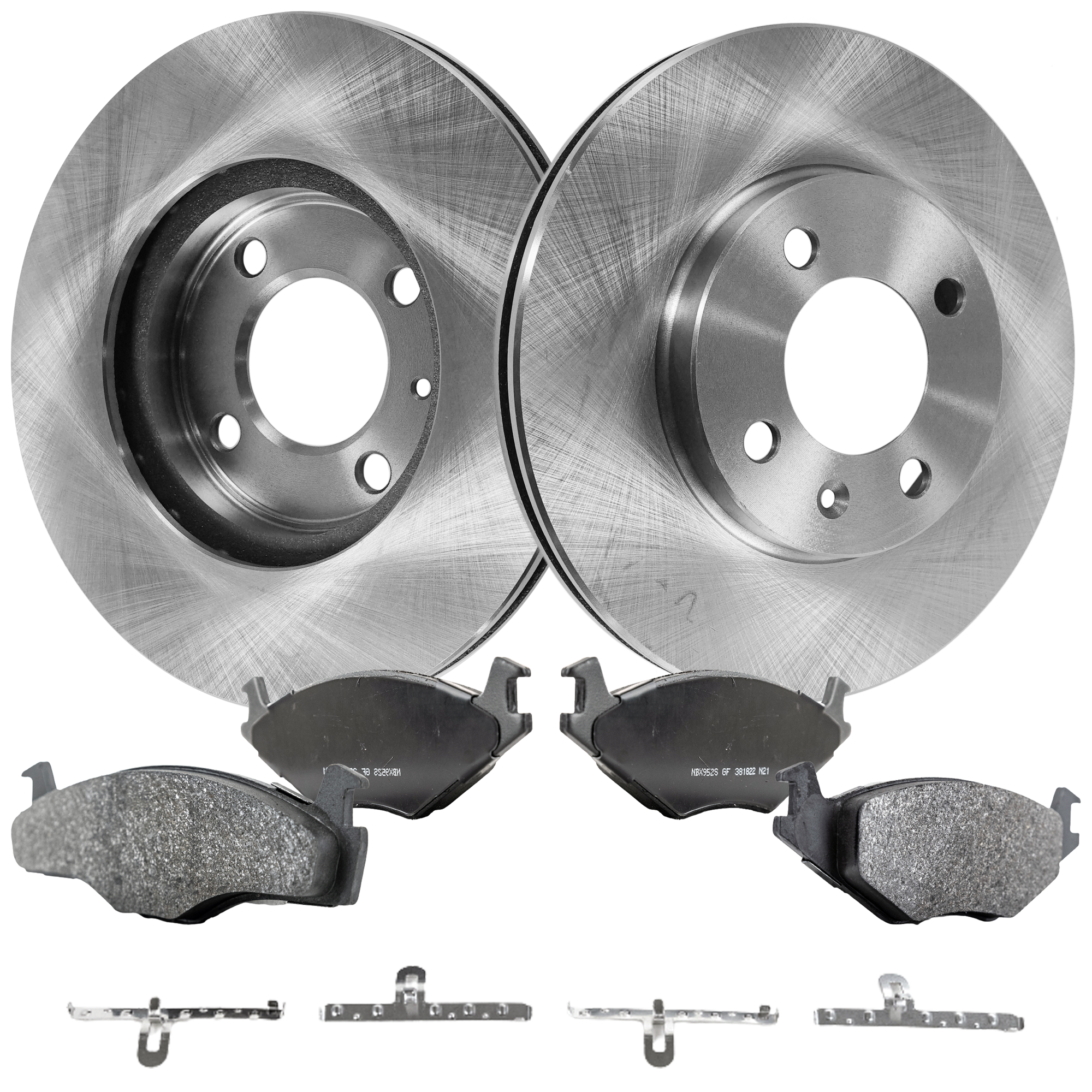 AM JETTA 89-92 FRONT BRAKE DISC AND PAD KIT 2 Wheel Set Plain Surface SKU KIT 011623-27 OEM 321615301D 191698151B 19169815