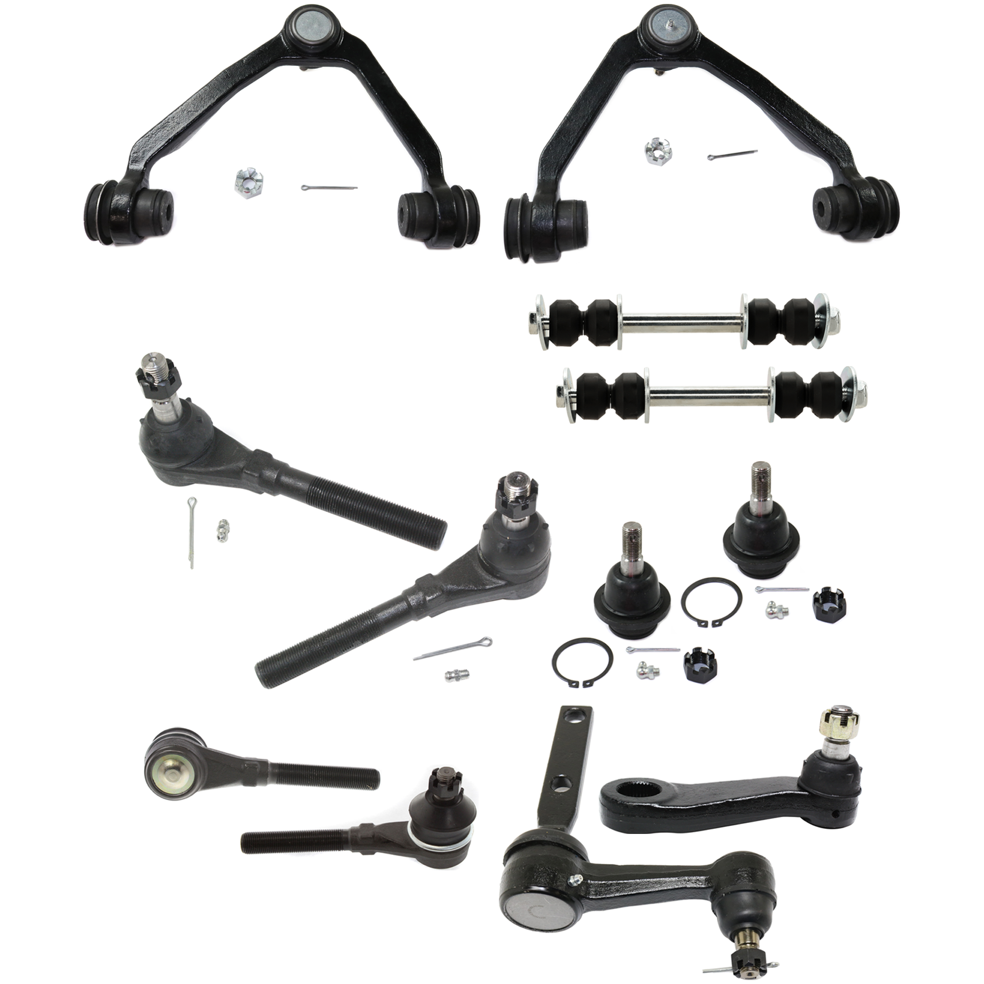 AM EXPEDITION 97-02 NAVIGATOR 98-02 FRONT CONTROL ARM RH AND LH Upper w ball joint s 12 pc Kit with Idler Arm Pitman Arm Ball Joint Tie Rod End Sway Bar Link SKU KIT 011625 C109 OEM 104222-285019-1016769-2601460
