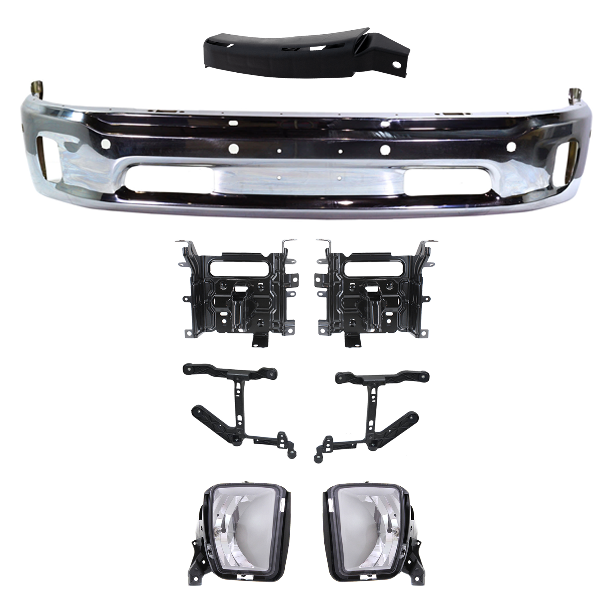 AM 1500-14-18-1500 CLASSIC 19-22 FRONT BUMPER Lower 8 pc kit SKU KIT 011625 C62 Partslink CH1061118 CH1061108 CH1061104 CH2592147 CH2593147 OEM 68196983AA 68232454AA 68232485
