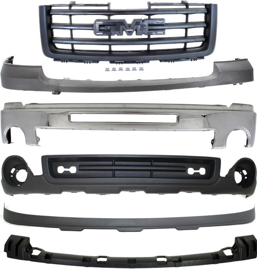 AM SIERRA 1500-07-13 FRONT BUMPER 6 pc kit w Bumper Bracket Bumper Cover Grille and Valance SKU KIT 011718-08 Partslink GM1002834 GM1065108 GM1014103 GM1200583 GM1092211 GM1015100 OEM 15902856-15246822-25783617-227