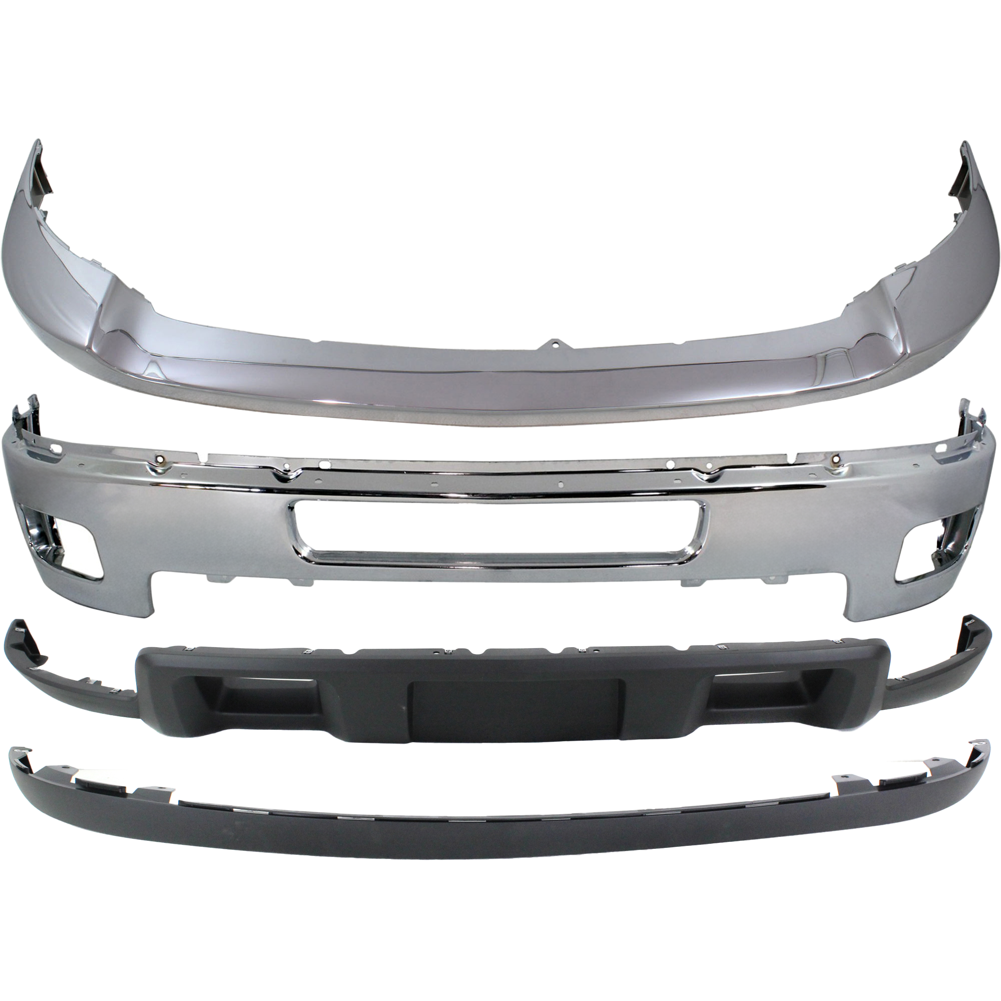 AM SILVERADO 2500 HD SILVERADO 3500 HD 11-14 FRONT BUMPER 4 pc kit w Bumper Trim and Lower Air Deflectors SKU KIT 011718-14 Partslink GM1002837 GM1014106 GM1095195 GM1092213 OEM 25883349-25883355-20845670-193