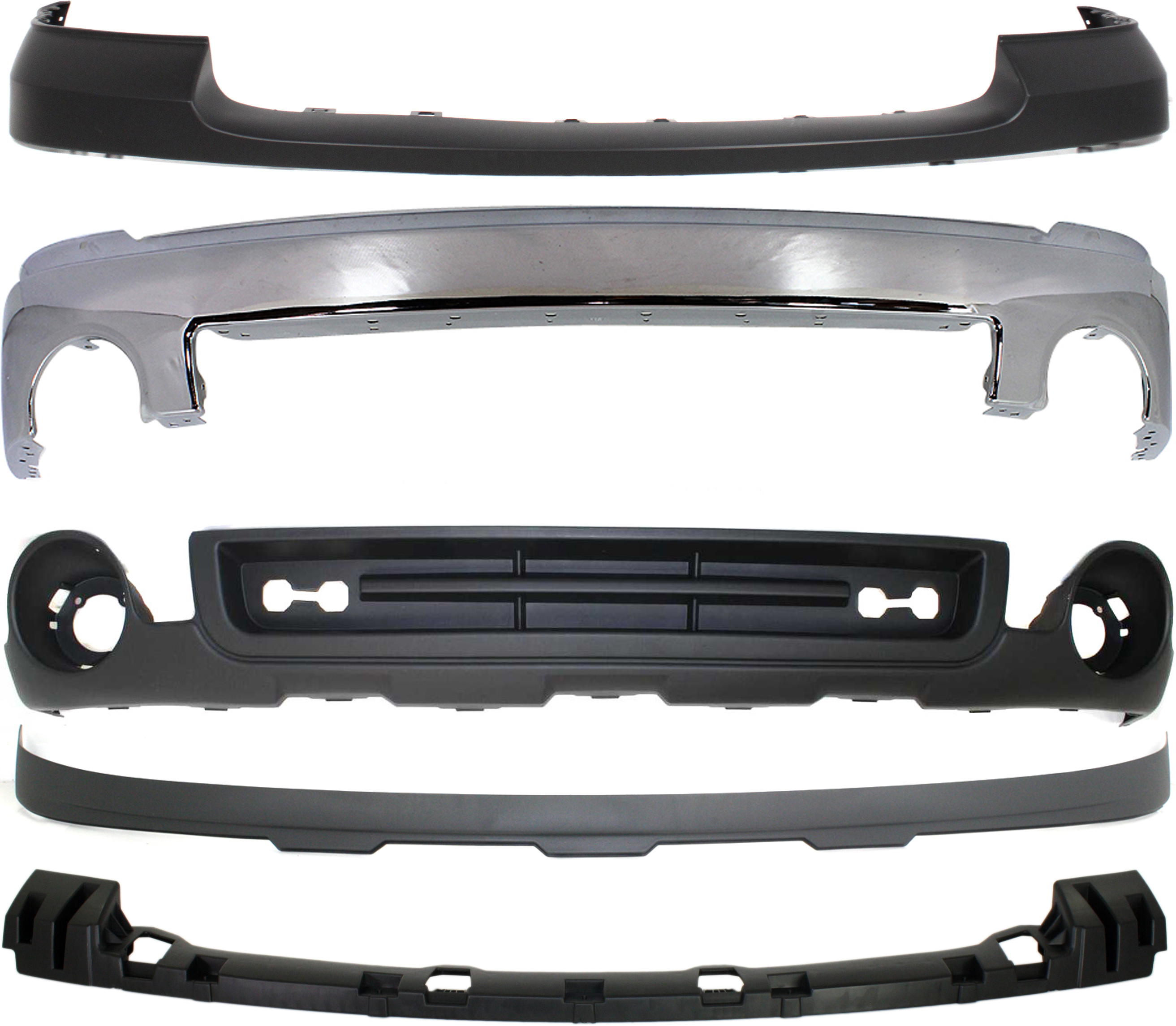 AM SIERRA 1500-07-13 FRONT BUMPER COVER Upper 5 pc Kit Primed Without Fog Light Holes with Bumper Bumper Bracket and Valances SKU KIT 011718-17 Partslink GM1014102 GM1002833 GM1065108 GM1092211 GM1015100 OEM 25783584-15901505-15246822-159