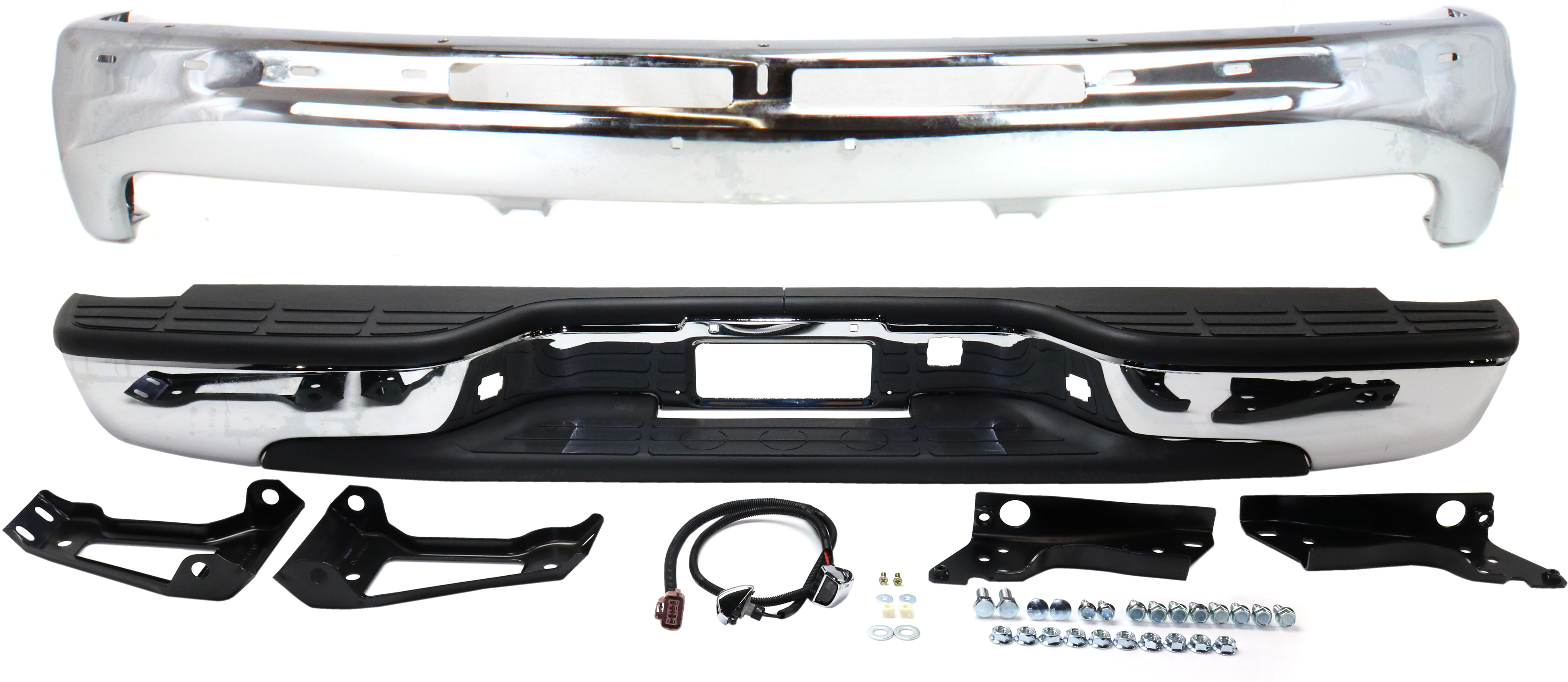 AM SILVERADO 1500-2500-99-02 STEP BUMPER FACE BAR AND PAD 2 pc Kitw Pad Provision w Mounting Bracket w Bumper SKU KIT 011718-28 Partslink GM1103122 GM1002376 OEM 12496085-12336026