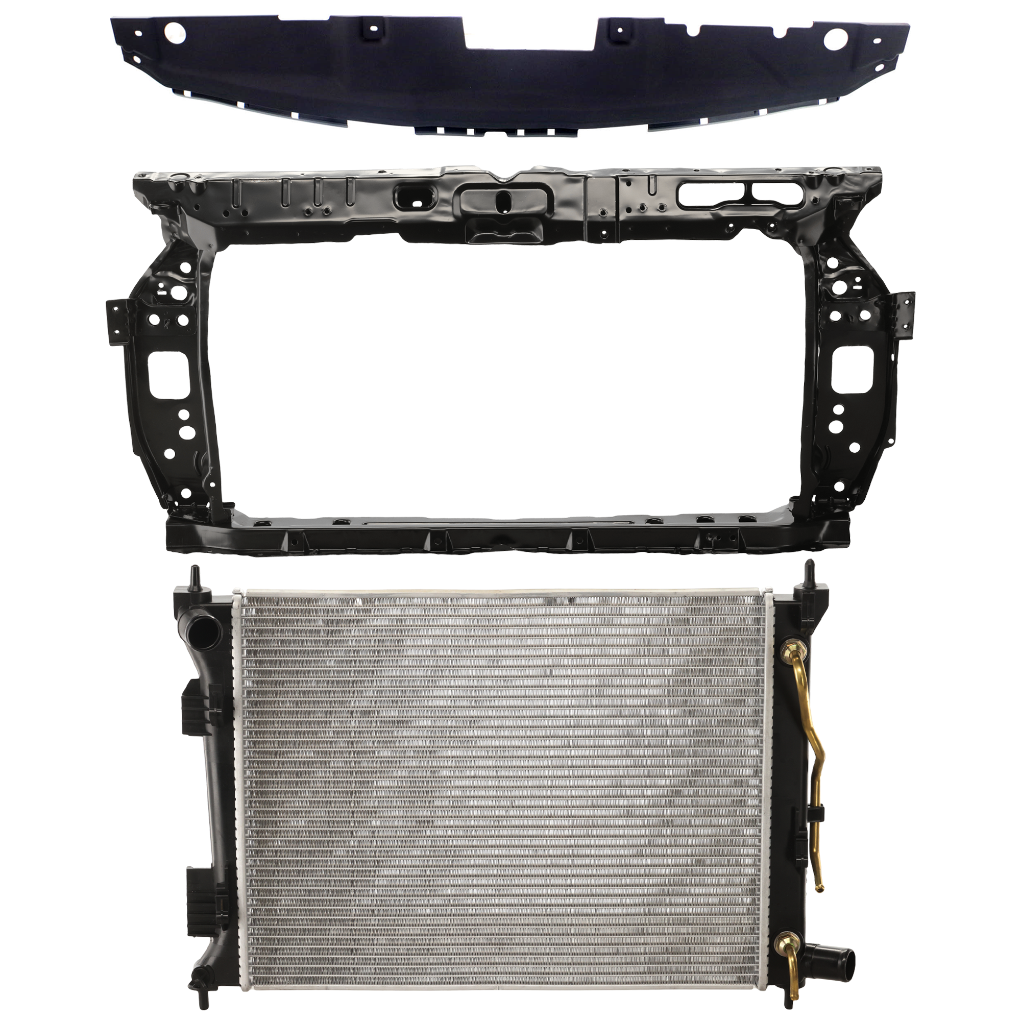 AM ACCENT 12-14 RADIATOR 3 pc kit 4 Cyl 1.6L Eng. Plastic Tank with Radiator Support Cover SKU KIT 011725-120 Partslink HY3010174 HY1225166 HY1224102 OEM 253101R150-641011R300-863521R0