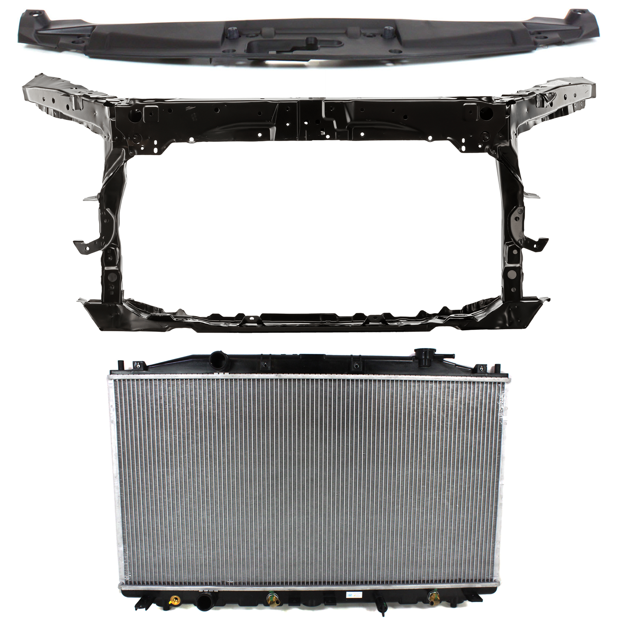 AM ACCORD 08-10 RADIATOR 3 pc kit 4 Cyl 2.4L Eng. Plastic Tank with Radiator Support Cover SKU KIT 011725-121 Partslink HO3010231 HO1225156 HO1225157 HO1223102 OEM 19010R40A61-60400TA5A00ZZ 6040