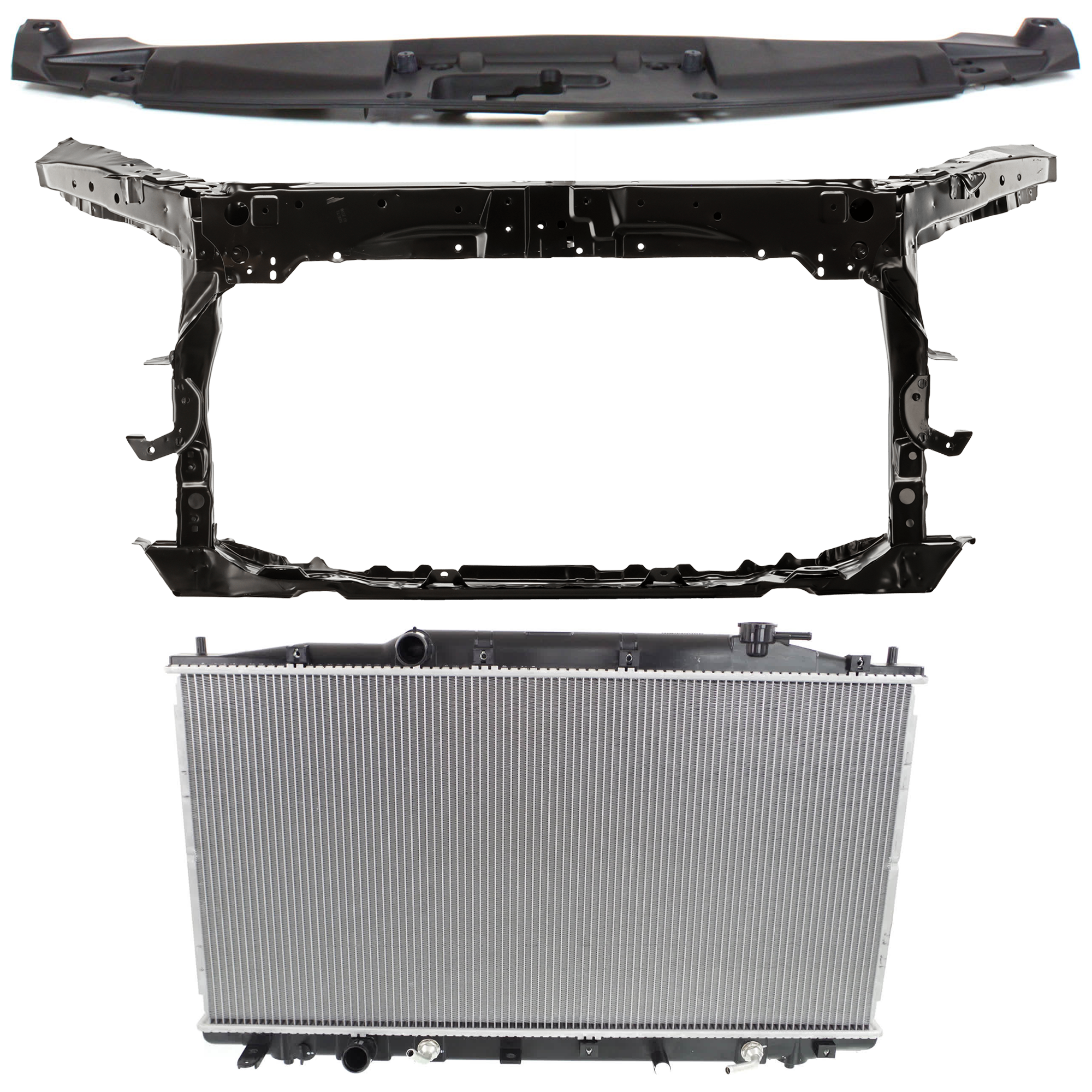 AM ACCORD 08-09 RADIATOR 3 pc kit 6 Cyl 3.5L Eng. Plastic Tank with Radiator Support Cover SKU KIT 011725-122 Partslink HO3010216 AC3010152 HO1225156 HO1225157 HO1223102 OEM 19010R70A53-19010R8AA51-60400T