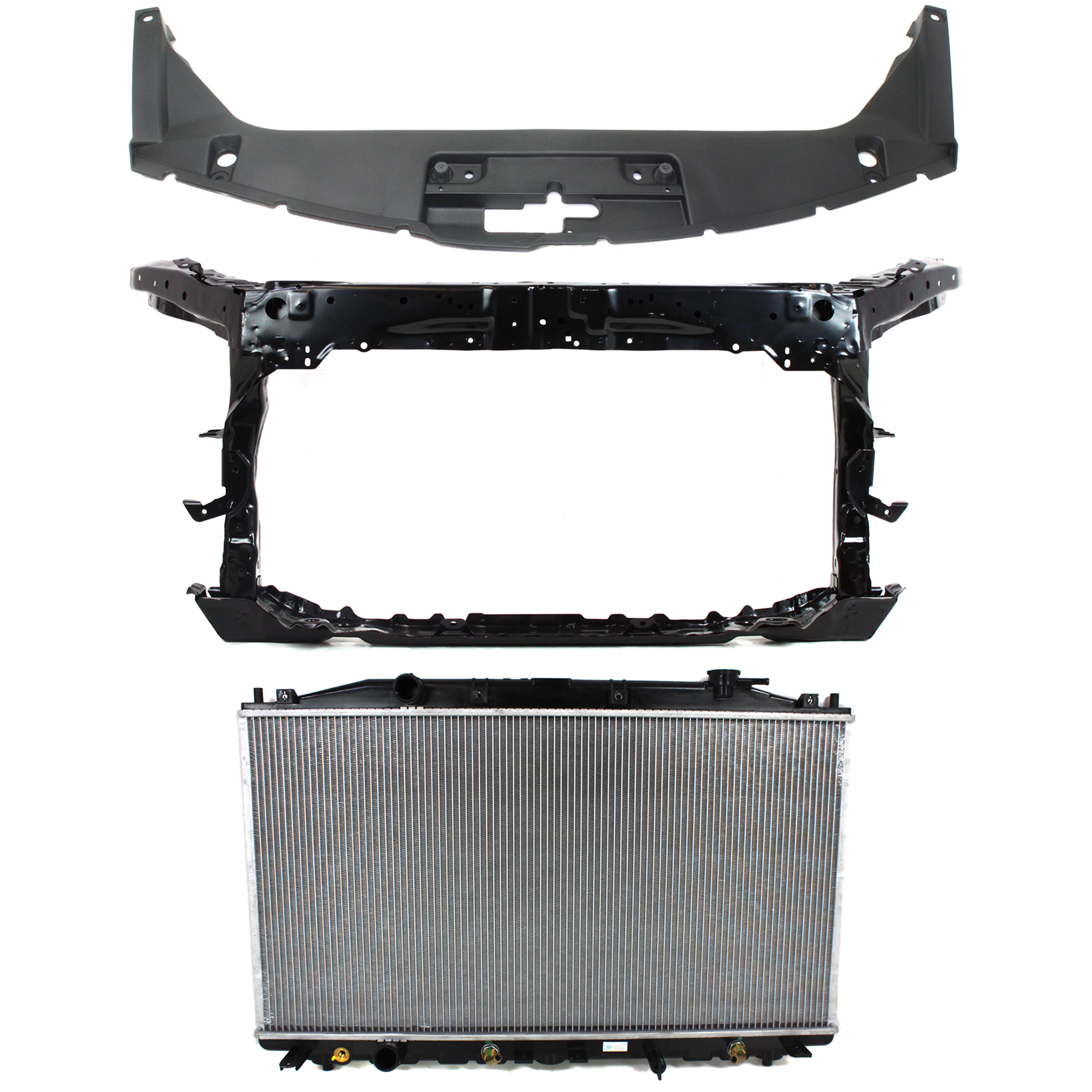 AM ACCORD 08-12 RADIATOR 3 pc kit 4 Cyl 2.4L Eng. Plastic Tank with Radiator Support Cover SKU KIT 011725-123 Partslink HO3010231 HO1225158 HO1224100 OEM 19010R40A61-60400TE0A01ZZ 7112