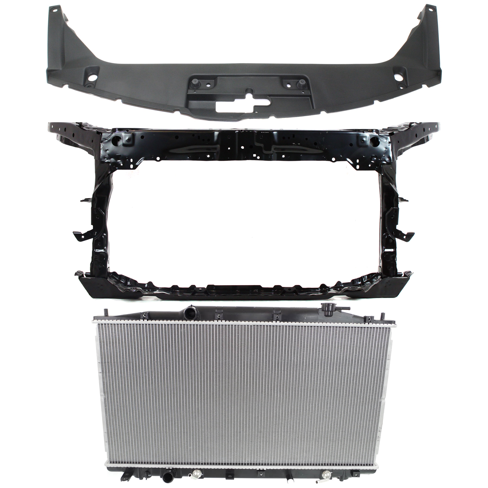 AM ACCORD 08-12 RADIATOR 3 pc kit 6 Cyl 3.5L Eng. Plastic Tank with Radiator Support Cover SKU KIT 011725-124 Partslink HO3010216 AC3010152 HO1225158 HO1224100 OEM 19010R70A53-19010R8AA51-60400T