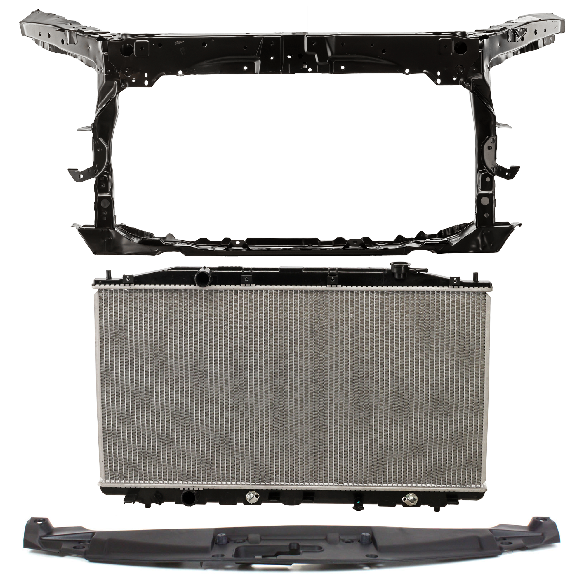 AM ACCORD 08-10 RADIATOR 3 pc kit 4 Cyl 2.4L Eng. Plastic Tank with Radiator Support Cover SKU KIT 011725-125 Partslink HO3010217 HO1225156 HO1225157 HO1223102 OEM 19010R40A52-60400TA5A00ZZ 6040