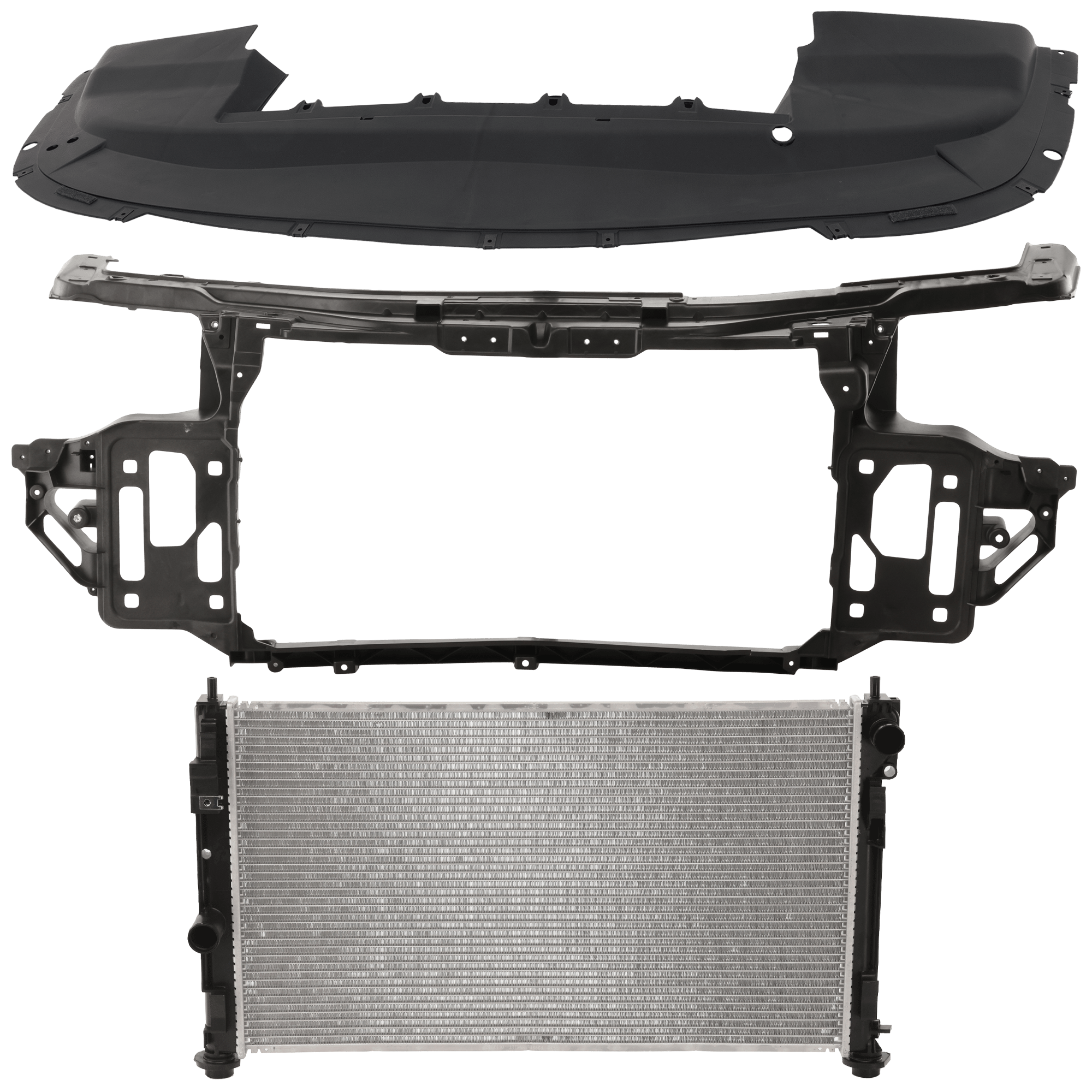 AM CHRYSLER 200-11-14 RADIATOR 3 pc kit with Radiator Support Cover SKU KIT 011725-128 Partslink CH3010341 CH3010339 CH1225210 CH1224120 OEM 68004049AB 5116209AL 68378862A