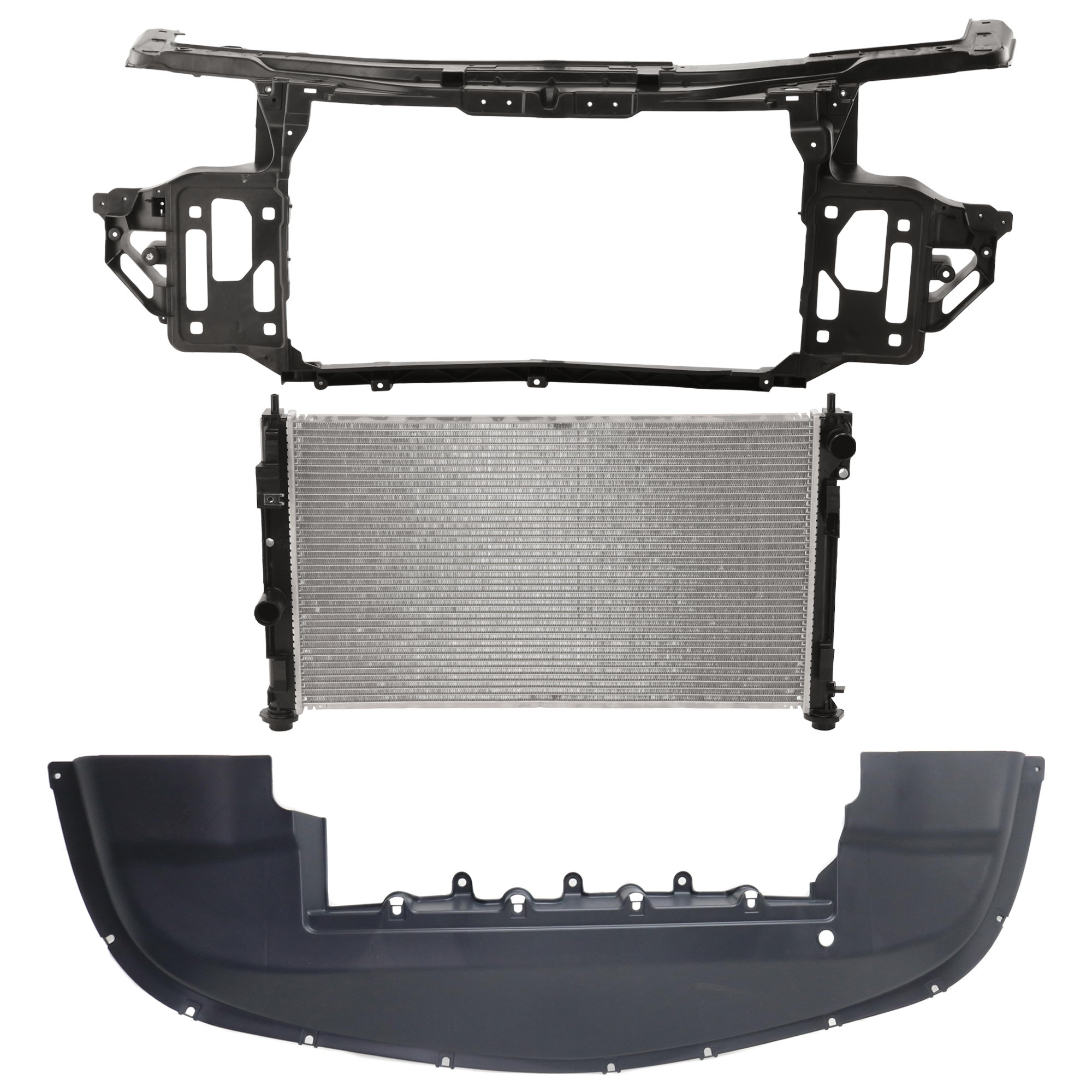 AM SEBRING 07-10 RADIATOR 3 pc kit with Radiator Support Cover SKU KIT 011725-129 Partslink CH3010341 CH3010339 CH1225210 CH1095117 OEM 68004049AB 5116209AL 68378862A