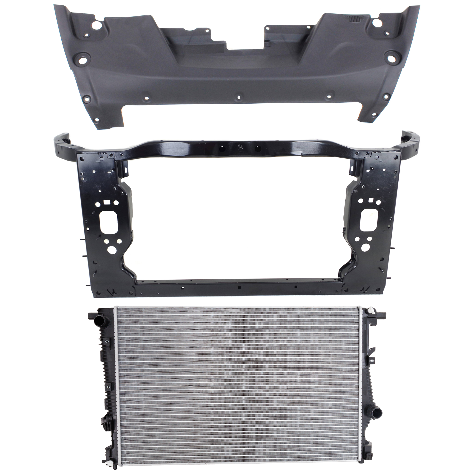AM CHEROKEE 14-18 RADIATOR 3 pc kit with Radiator Support Cover SKU KIT 011725-133 Partslink CH3010364 CH1225267 CH1224104 OEM 68284108AA 68227489AA 68138372