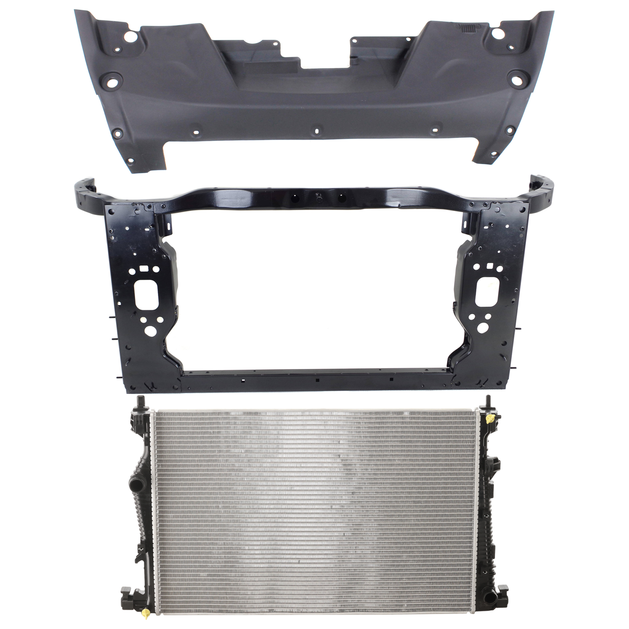 AM CHEROKEE 14-18 RADIATOR 3 pc kit with Radiator Support Cover SKU KIT 011725-134 Partslink CH3010363 CH3010371 CH1225267 CH1224104 OEM 68229284AB 68197299AC 68227489