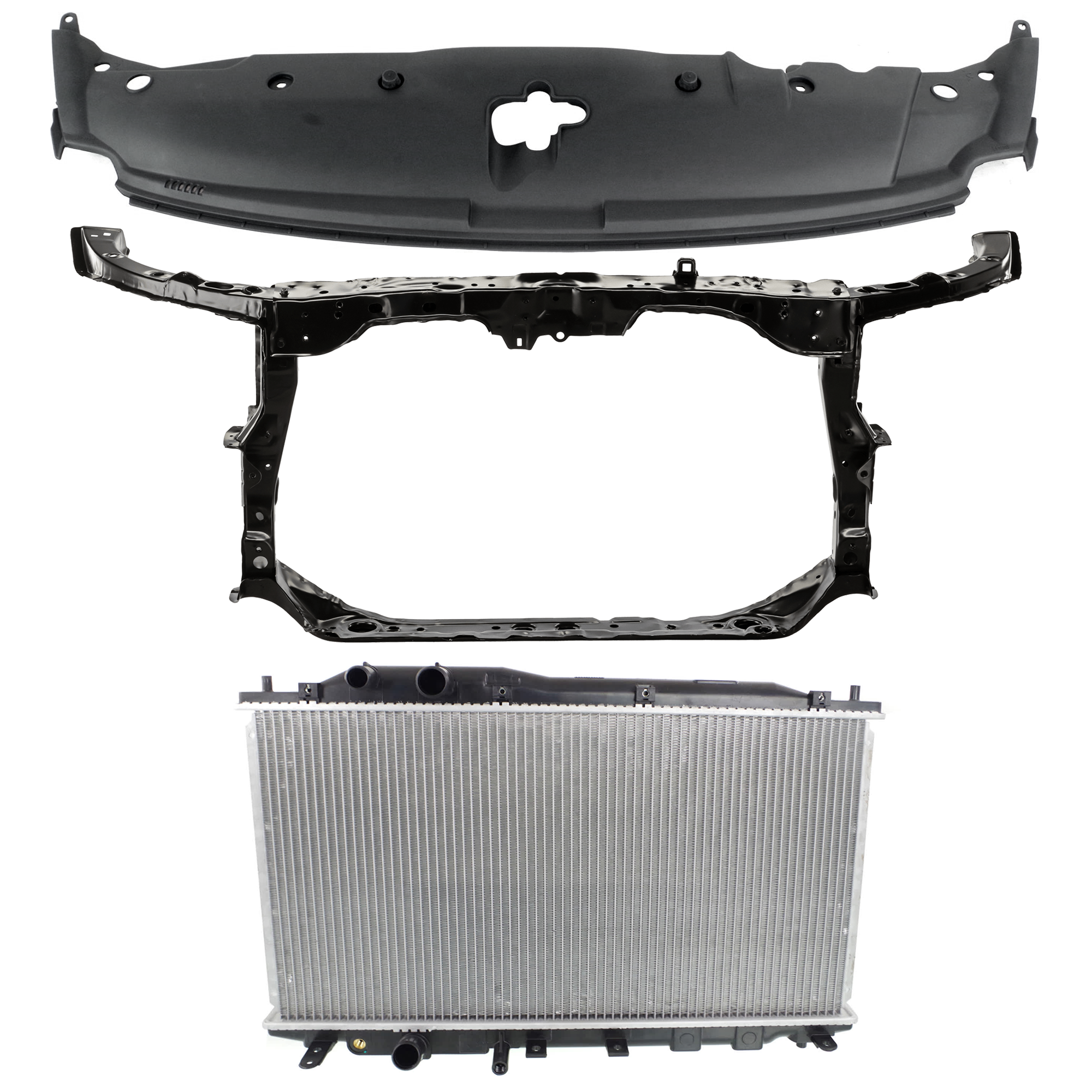 AM CIVIC 06-11 RADIATOR 3 pc kit 4 Cyl 1.8L Eng. Plastic Tank with Radiator Support Cover SKU KIT 011725-136 Partslink HO3010211 HO1225144 HO1225147 OEM 19010RNAA51-60400SNEA01ZZ 7112