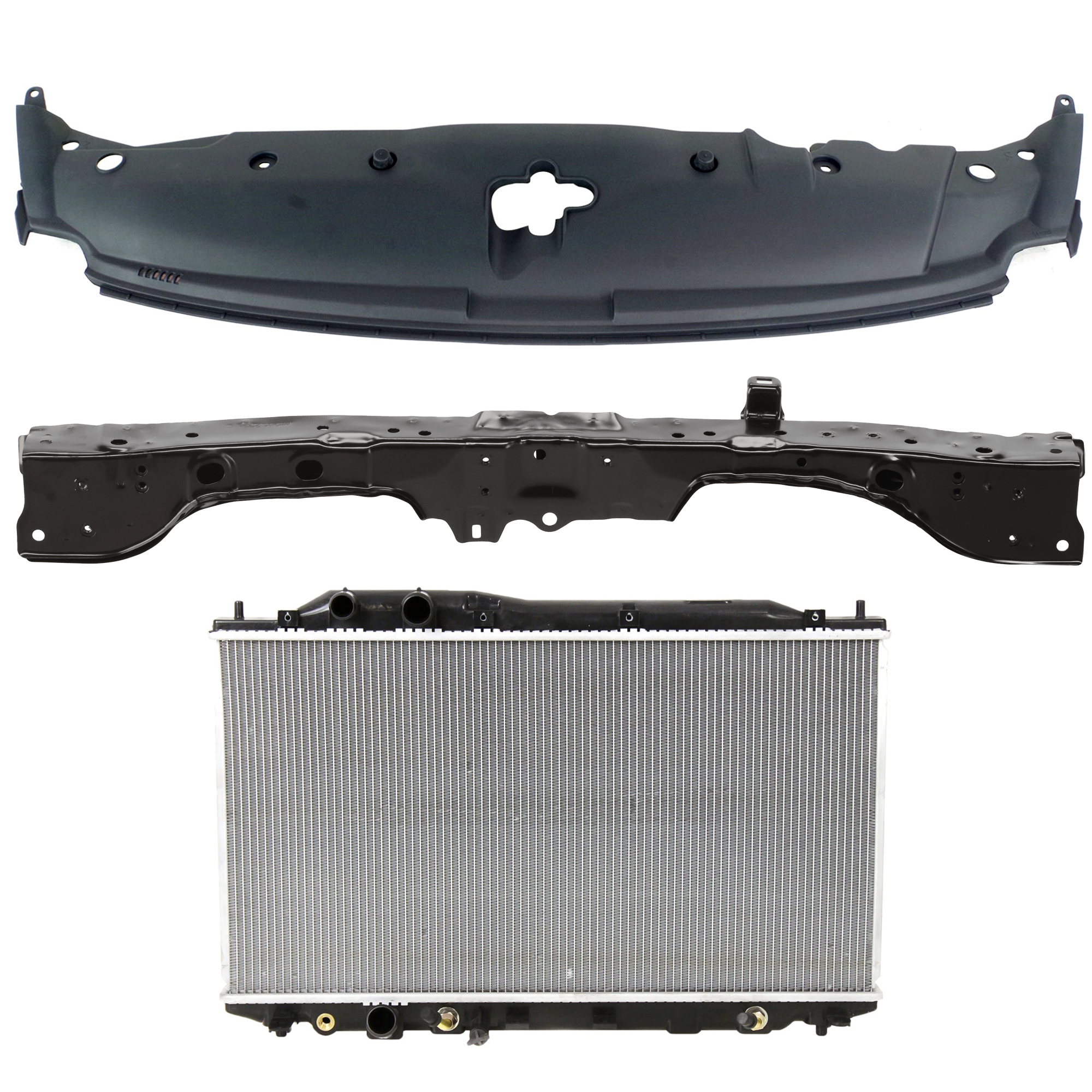 AM CIVIC 06-11 RADIATOR 3 pc kit 4 Cyl 1.3L Eng. Plastic Tank with Radiator Support Cover SKU KIT 011725-139 Partslink HO3010210 HO1225161 HO1225147 OEM 19010RRH901-04602SNEA01ZZ 7112