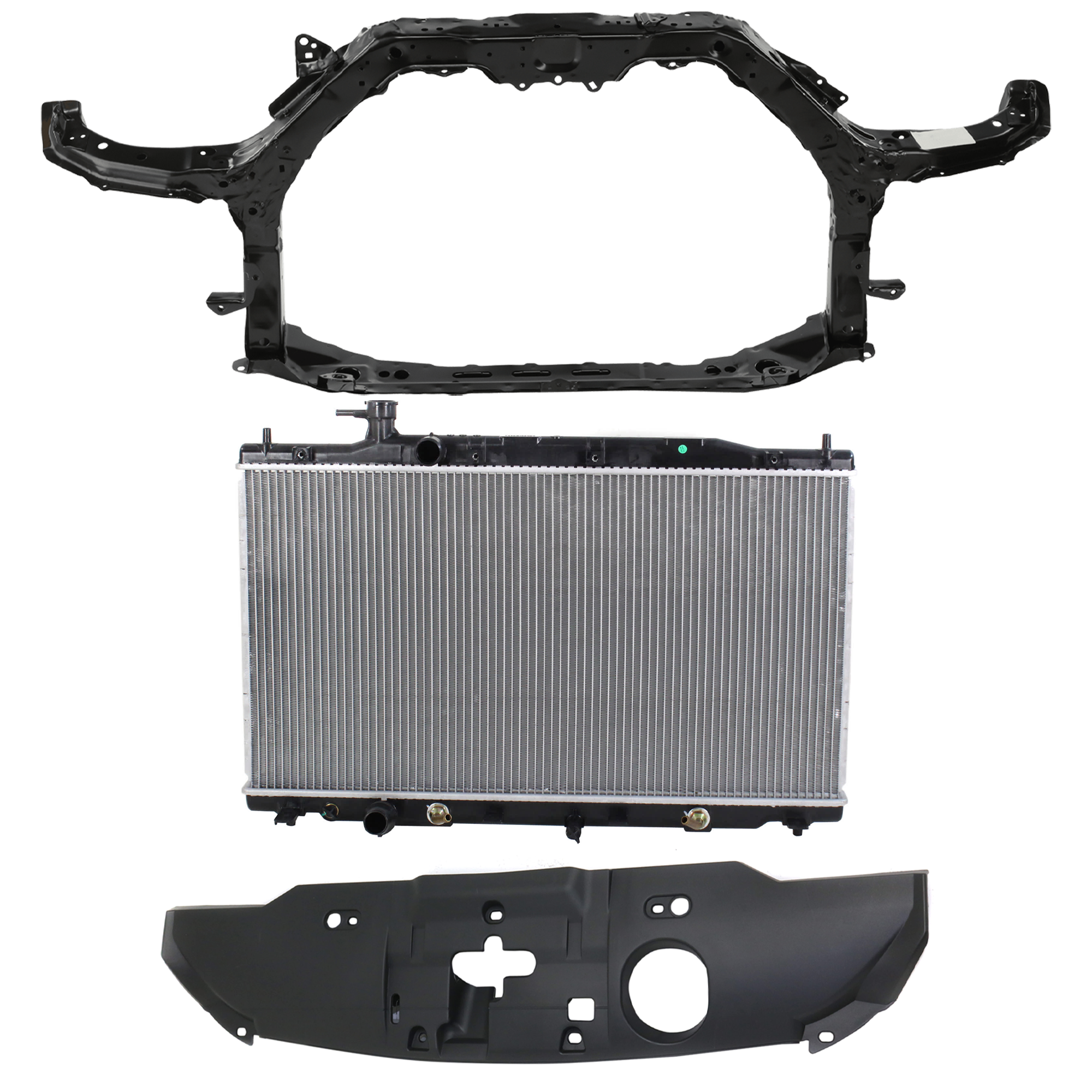 AM CR V 07-09 RADIATOR 3 pc kit 4 Cyl 2.4L Eng. Plastic Tank with Radiator Support Cover SKU KIT 011725-153 Partslink HO3010214 HO1225152 HO1224104 OEM 19010RZYA51-60400SXSA00ZZ 7112
