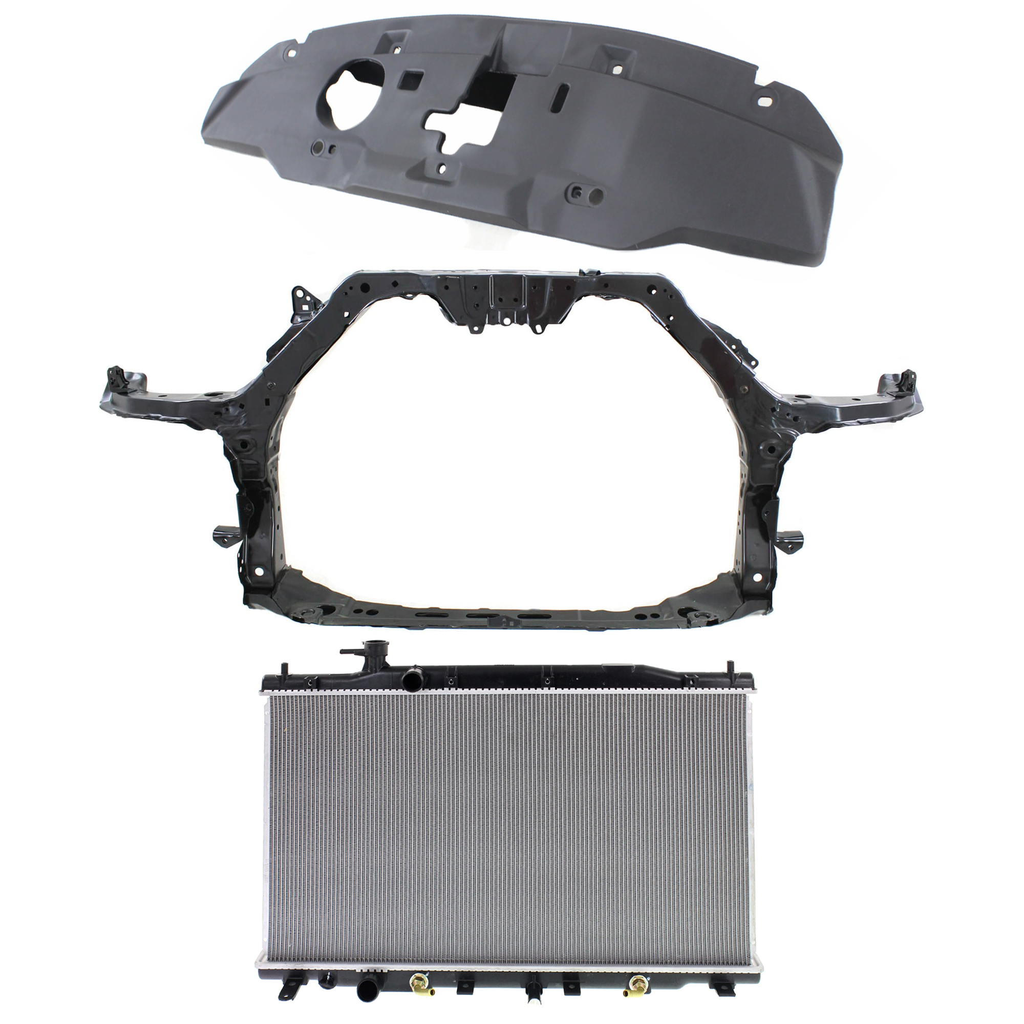 AM CR V 10-11 RADIATOR 3 pc kit 4 Cyl 2.4L Eng. Plastic Tank with Radiator Support Cover SKU KIT 011725-154 Partslink HO3010225 HO1225153 HO1224105 OEM 19010REZA51-60400SWAA01ZZ 7114