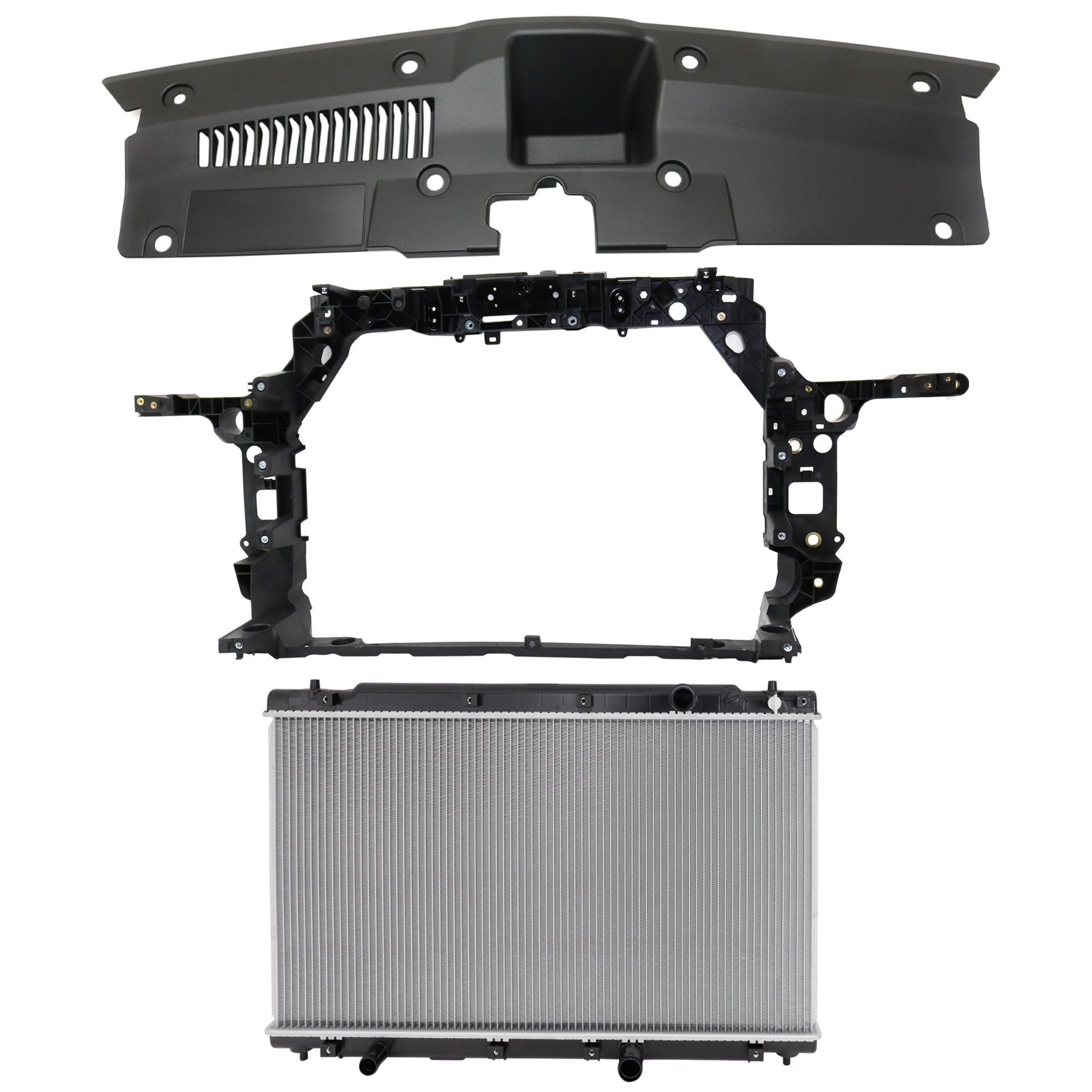 AM CR V 17-19 RADIATOR 3 pc kit 4 Cyl 2.4L Eng. Plastic Tank with Radiator Support Cover SKU KIT 011725-156 Partslink HO3010244 HO1225193 HO1224112 OEM 190105PHA01-71411TLAA02-71411T