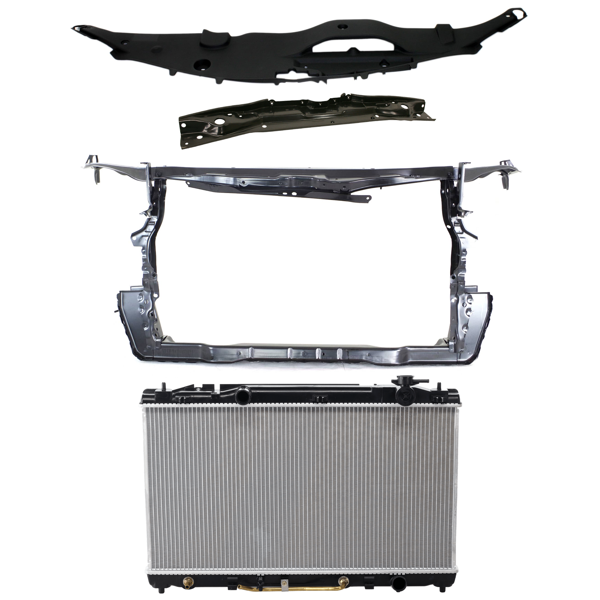 AM CAMRY 07-09 RADIATOR 4 pc Kit 4 Cyl 2.4L Eng. Plastic Tank with Radiator Support and Radiator Support Cover Exc. Hybrid Models USA Built Vehicle SKU KIT 011725-167 Partslink TO3010312 TO1225256 TO1225259 TO1207102 OEM 164000H210-5321606080-53210060