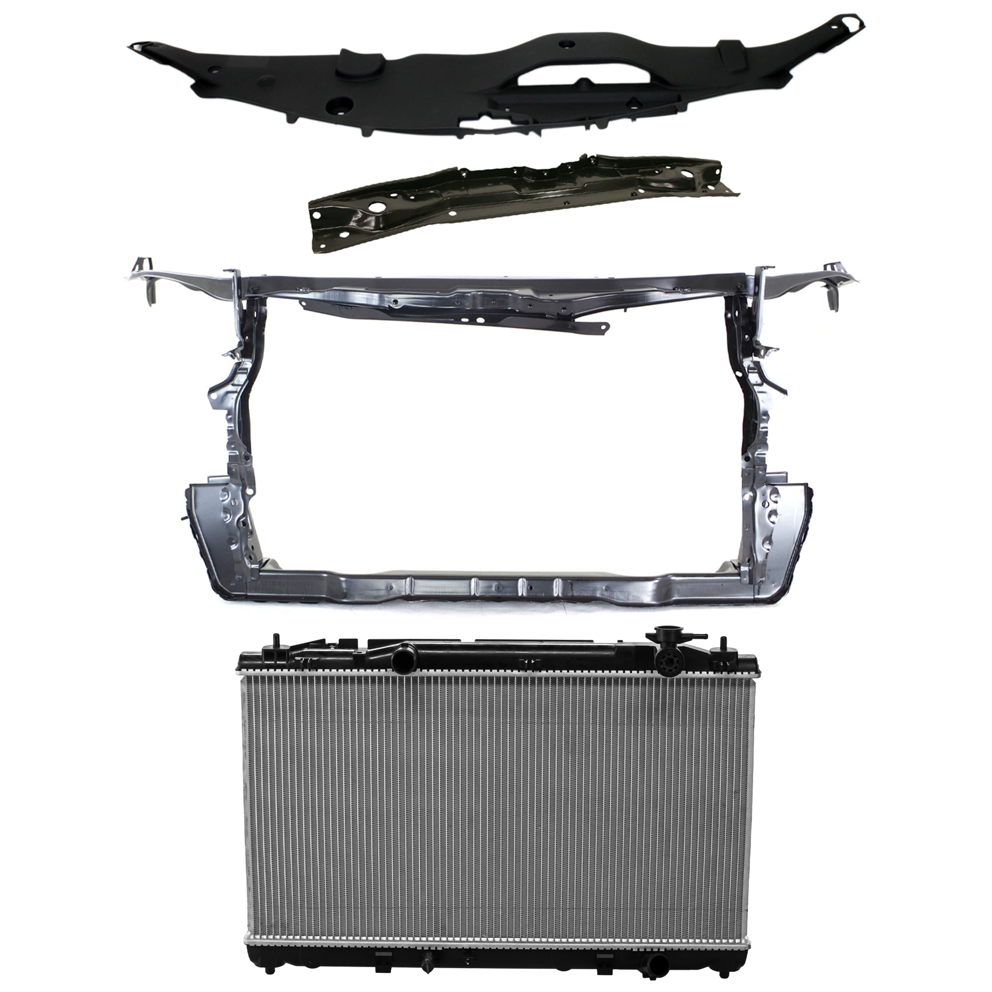 AM CAMRY 10-11 RADIATOR 4 pc Kit 4 Cyl 2.5L Eng. Plastic Tank with Radiator Support and Radiator Support Cover Exc. Hybrid Models USA Built Vehicle SKU KIT 011725-169 Partslink TO3010333 TO1225256 TO1225259 TO1207102 OEM 164000V070-5321606080-53210060