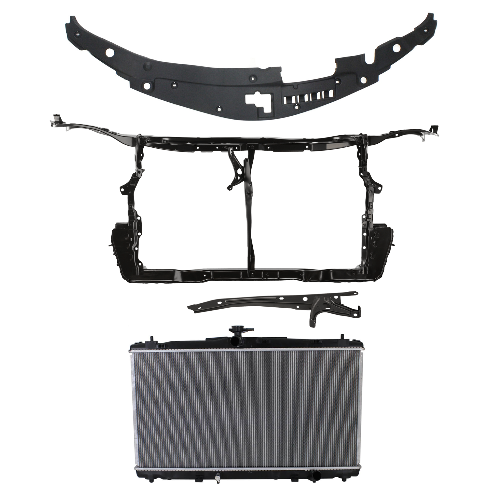 AM CAMRY 12-14 RADIATOR SUPPORT RADIATOR KIT 4 pc Kit with Radiator Support Cover SKU KIT 011725-172 Partslink TO3010338 TO3010339 TO1233118 TO1225305 TO1224102 OEM 164000V110-164000P350-53208060