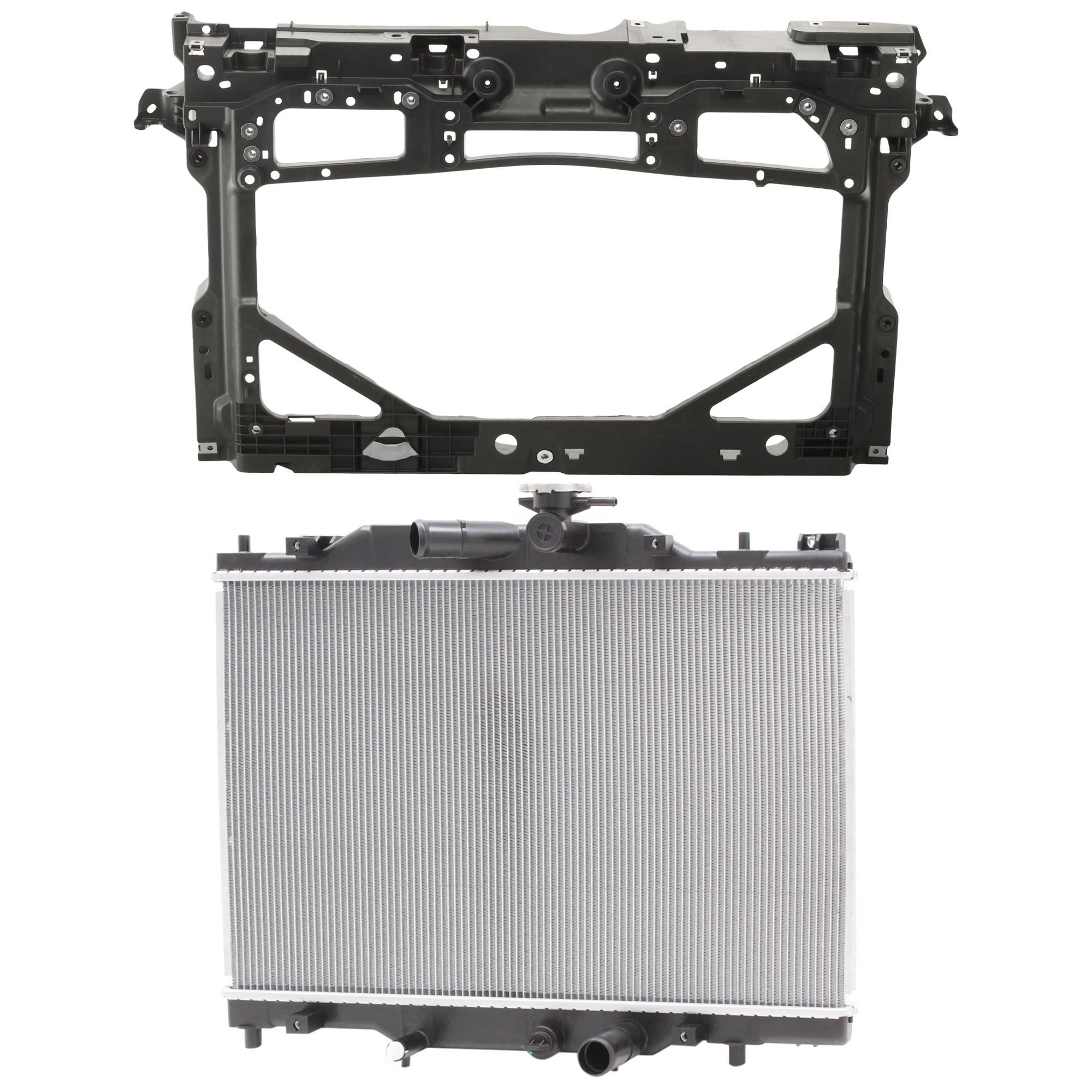 AM CX 3-16-18 RADIATOR SUPPORT RADIATOR KIT 2 pc Kit 4 Cyl 2.0L Eng. Plastic Tank SKU KIT 011725-86 Partslink MA3010241 PEHH15200 MA1225157 OEM PEHN15200 D10E53110A