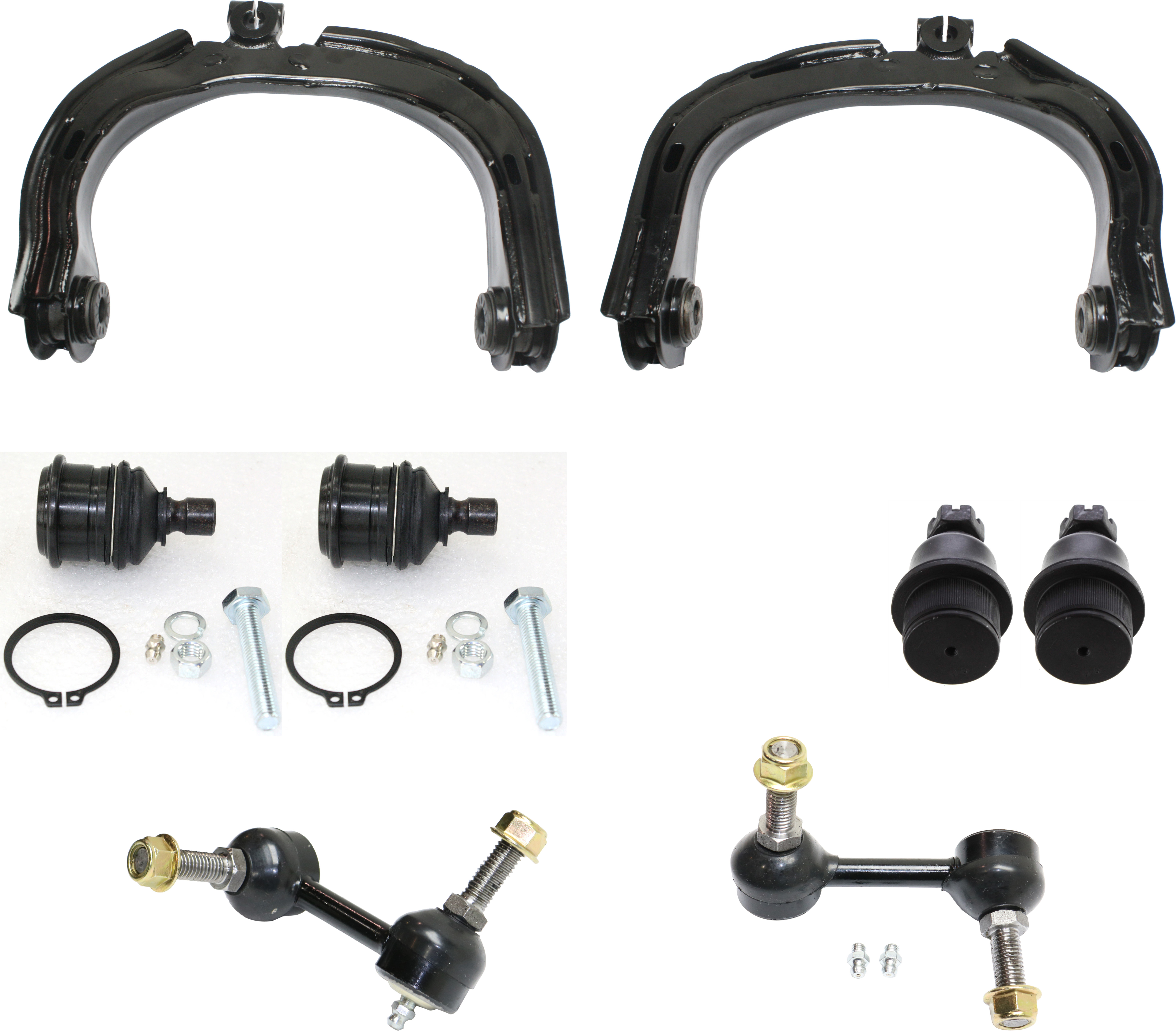 AM BRAVADA ENVOY TRAILBLAZER 02-03 FRONT CONTROL ARM KIT RH AND LH Upper w ball joint s 8 pc Kit with Ball Joint and Sway Bar Link SKU KIT 012016-01 OEM 104335-2601560-5051296-2215