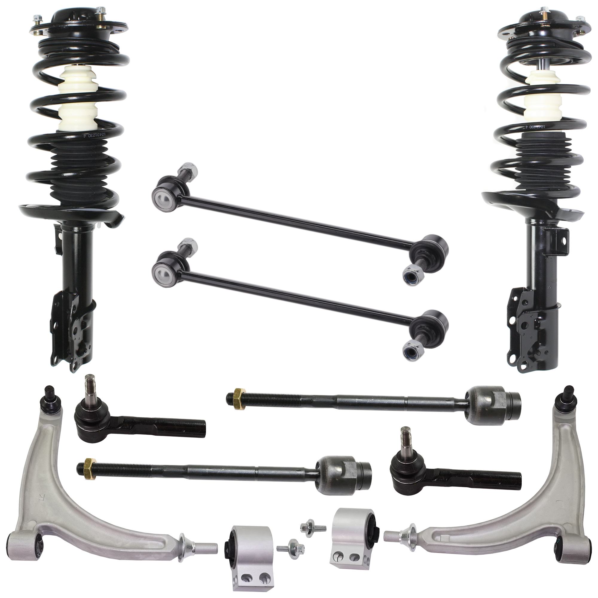AM AURA 07-09 G6-05-09 MALIBU 04-09 FRONT CONTROL ARM KIT RH AND LH Lower w ball joint s 10 pc Kit with Shock Absorber and Strut Assembly Sway Bar Link Tie Rod End SKU KIT 012116-02 OEM 22730775-22730776-10363555-103