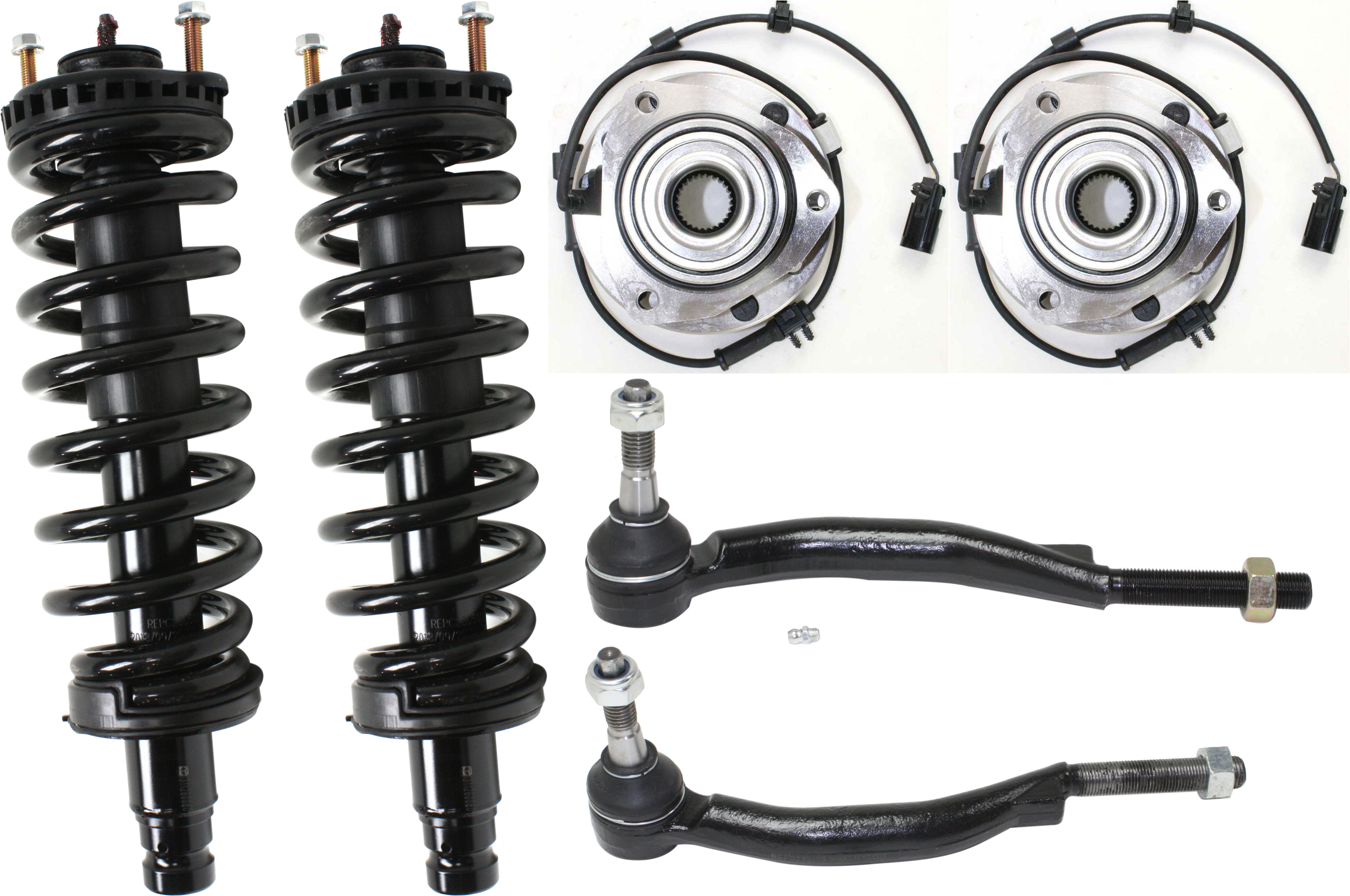 AM TRAILBLAZER ENVOY 02-09 FRONT SUSPENSION KIT RH AND LH 6 pc kit with Loaded Struts Tie Rod Ends and Wheel Hubs SKU KIT 012116-03 OEM 15098725-15098726-1016508-2693