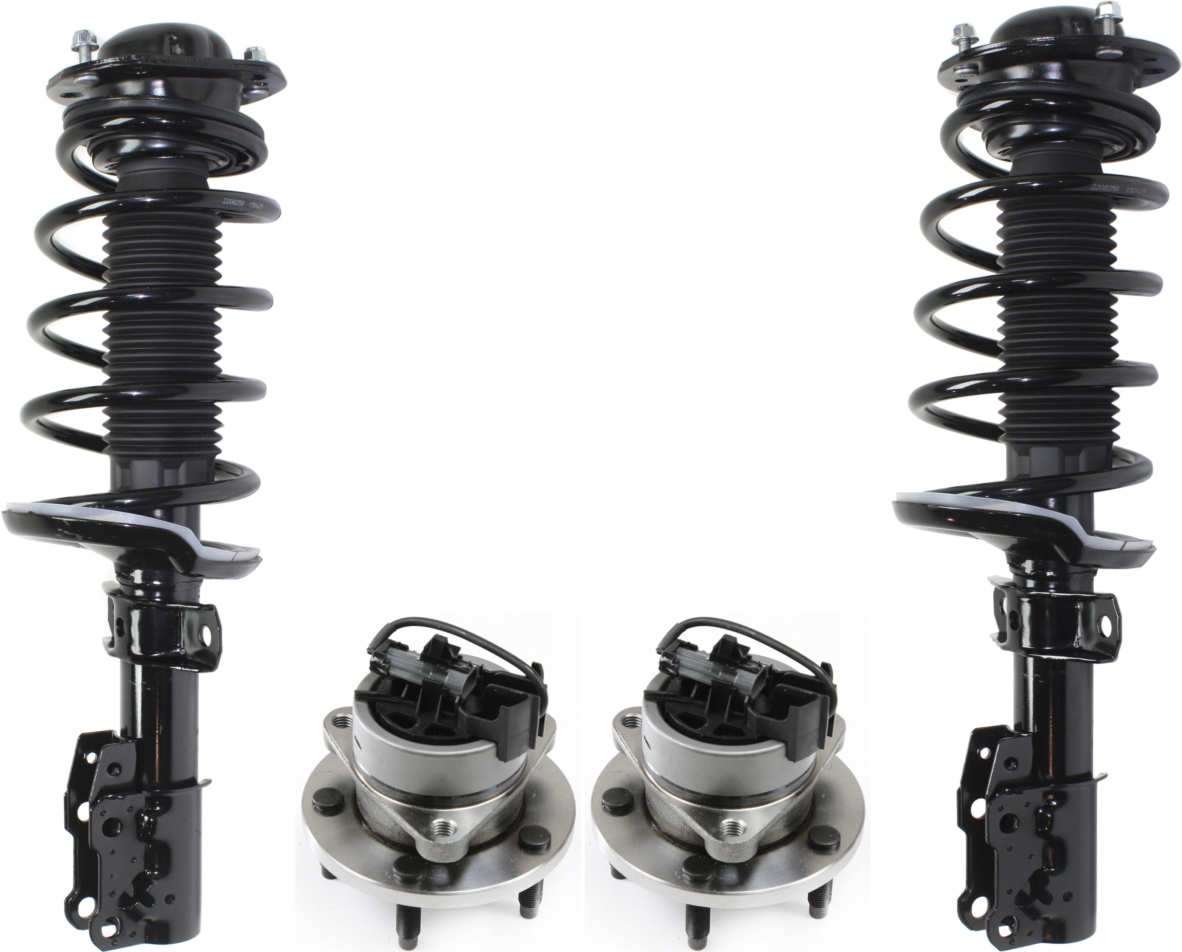AM COBALT 05-10 G5-07-09 HHR 06-11 FRONT SUSPENSION KIT RH AND LH 4 pc Kit with Loaded Struts and Wheel Hubs SKU KIT 012116-04 OEM 19181044-19181251-10368516-889