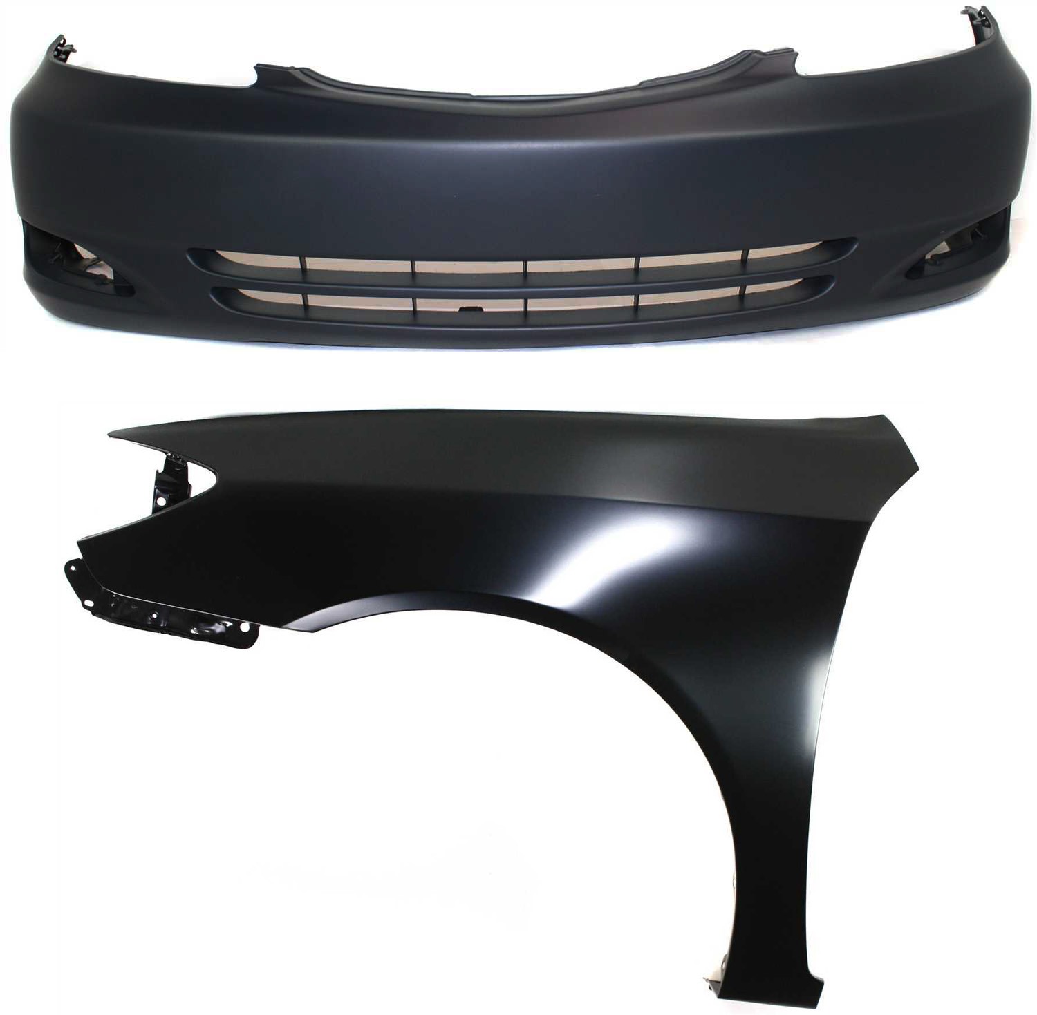 AM CAMRY2-04 FRONT BUMPER COVER 2 pc Kit Primed with Fender SKU KIT 012118-100 Partslink TO1000231 TO1240184 OEM 52119AA905-53802AA020