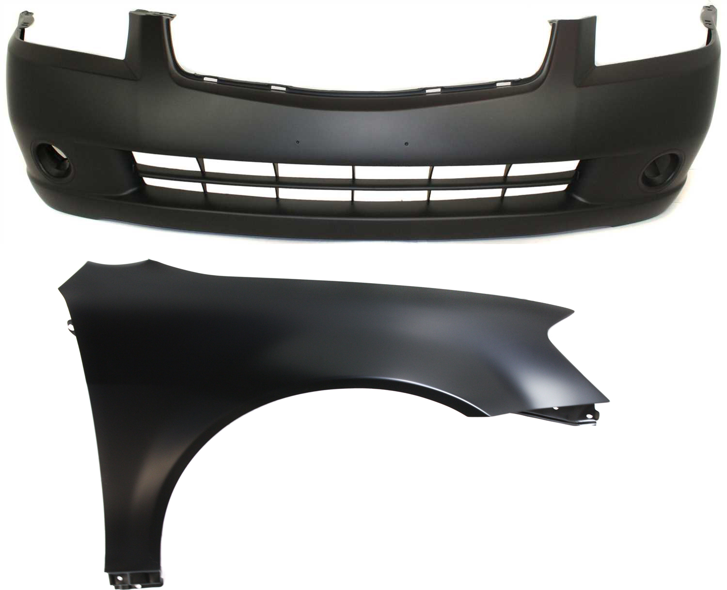 AM ALTIMA5-06 FRONT BUMPER COVER 2 pc Kit Primed with Fender SKU KIT 012118-10 Partslink NI1000219 NI1241171 OEM 62022ZB000-631128J030