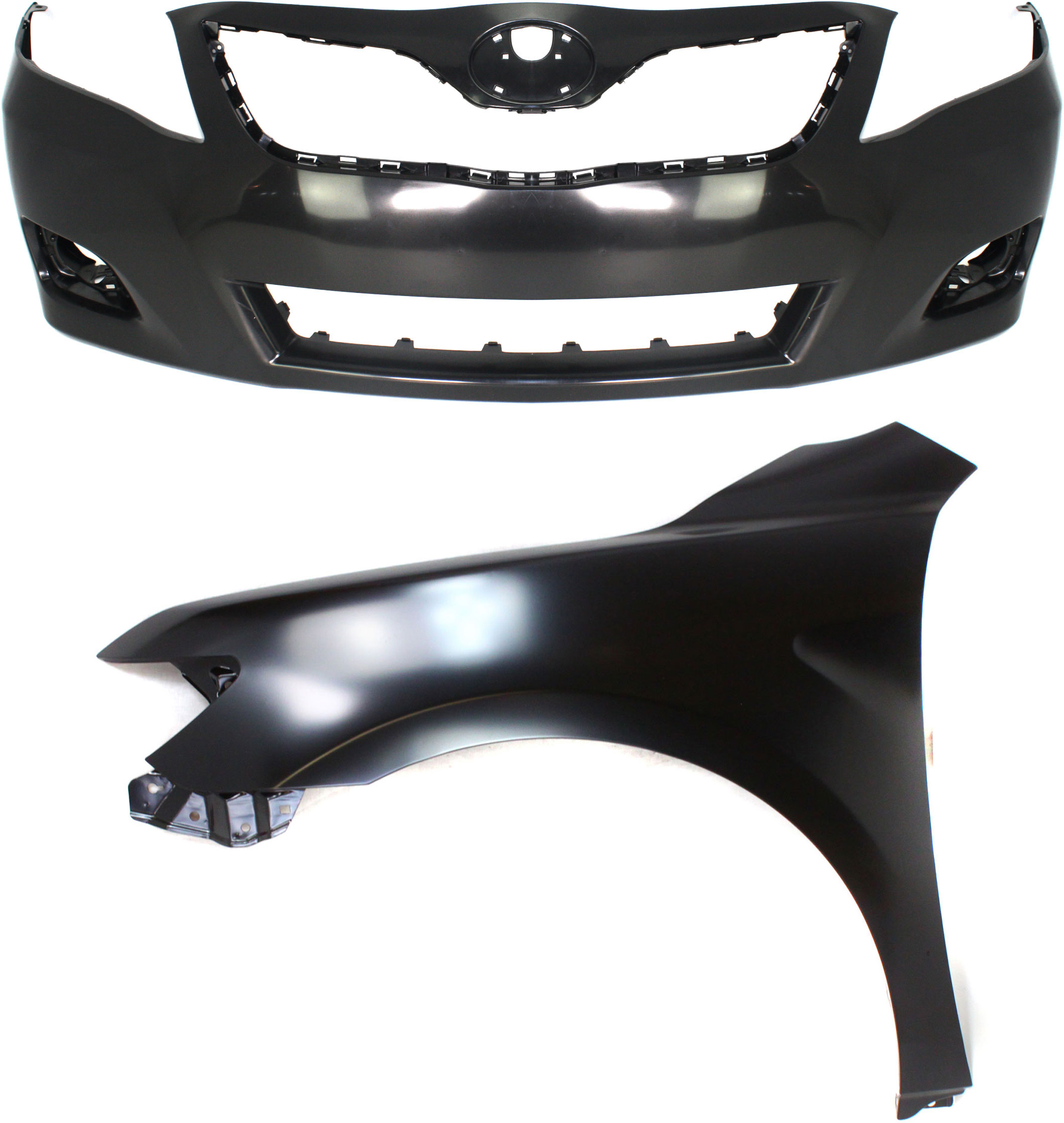 AM CAMRY 10-11 FRONT BUMPER COVER 2 pc Kit Primed with Fender USA Built Vehicle SKU KIT 012118-110 Partslink TO1000356 TO1240211 OEM 5211906958-5380206120