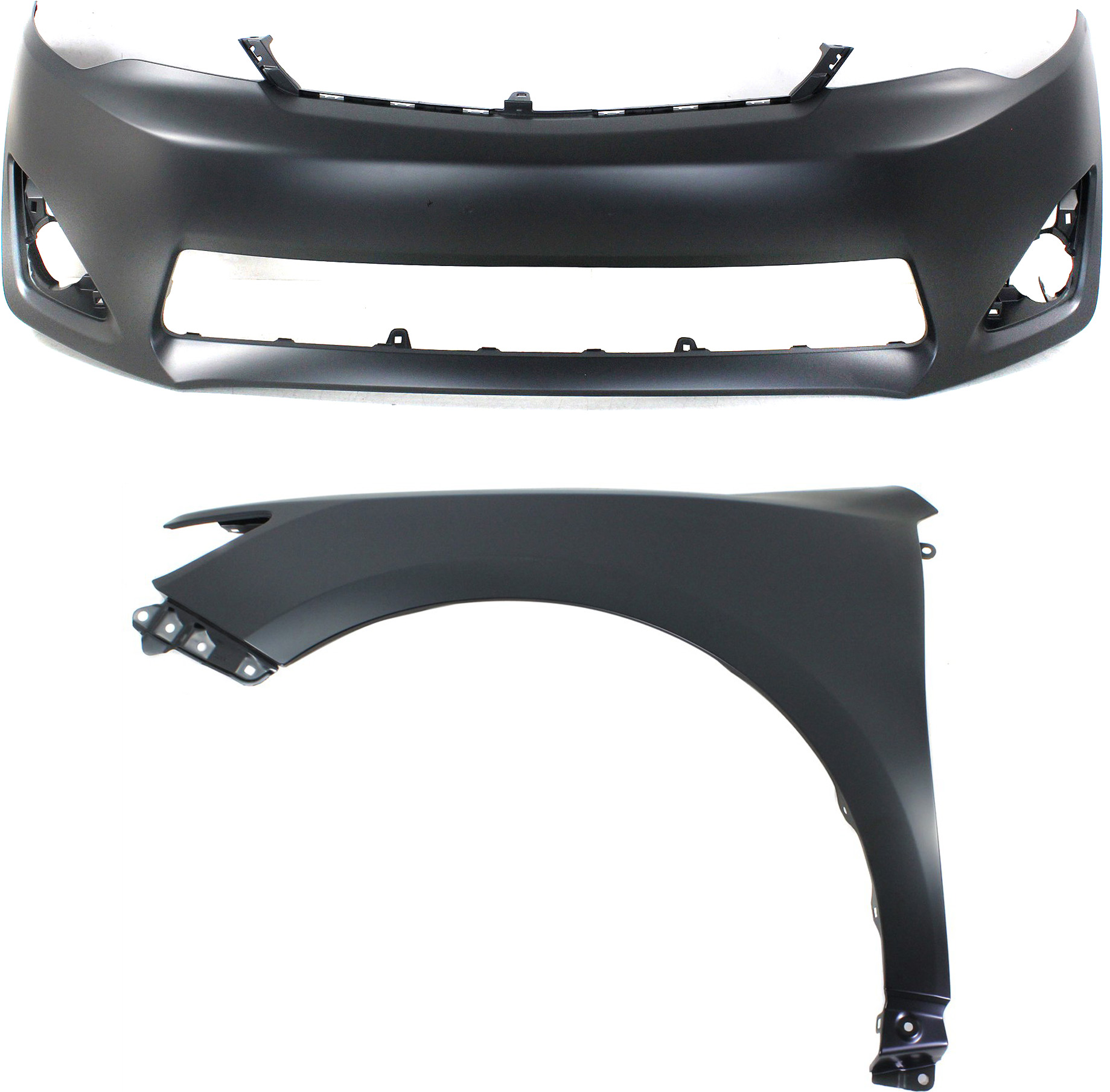 AM CAMRY 12-14 FRONT BUMPER COVER 2 pc Kit Primed with Fender SKU KIT 012118-113 Partslink TO1000378 TO1240239 OEM 5211906974-5381206150
