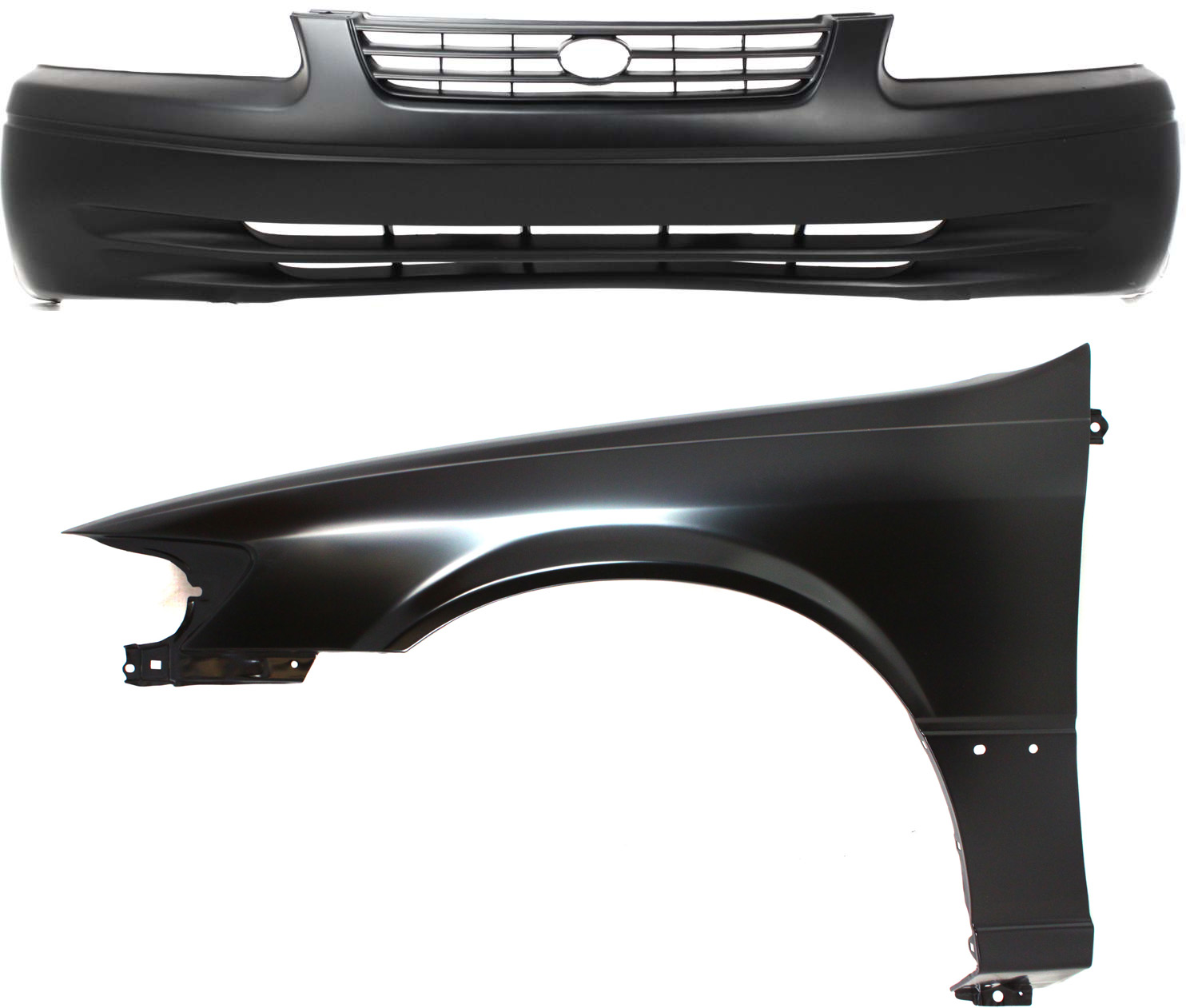 AM CAMRY 97-99 FRONT BUMPER COVER 2 pc Kit Primed with Fender CAPA SKU KIT 012118-114 Partslink TO1000187C TO1240162C OEM 52119AA901-53812AA020