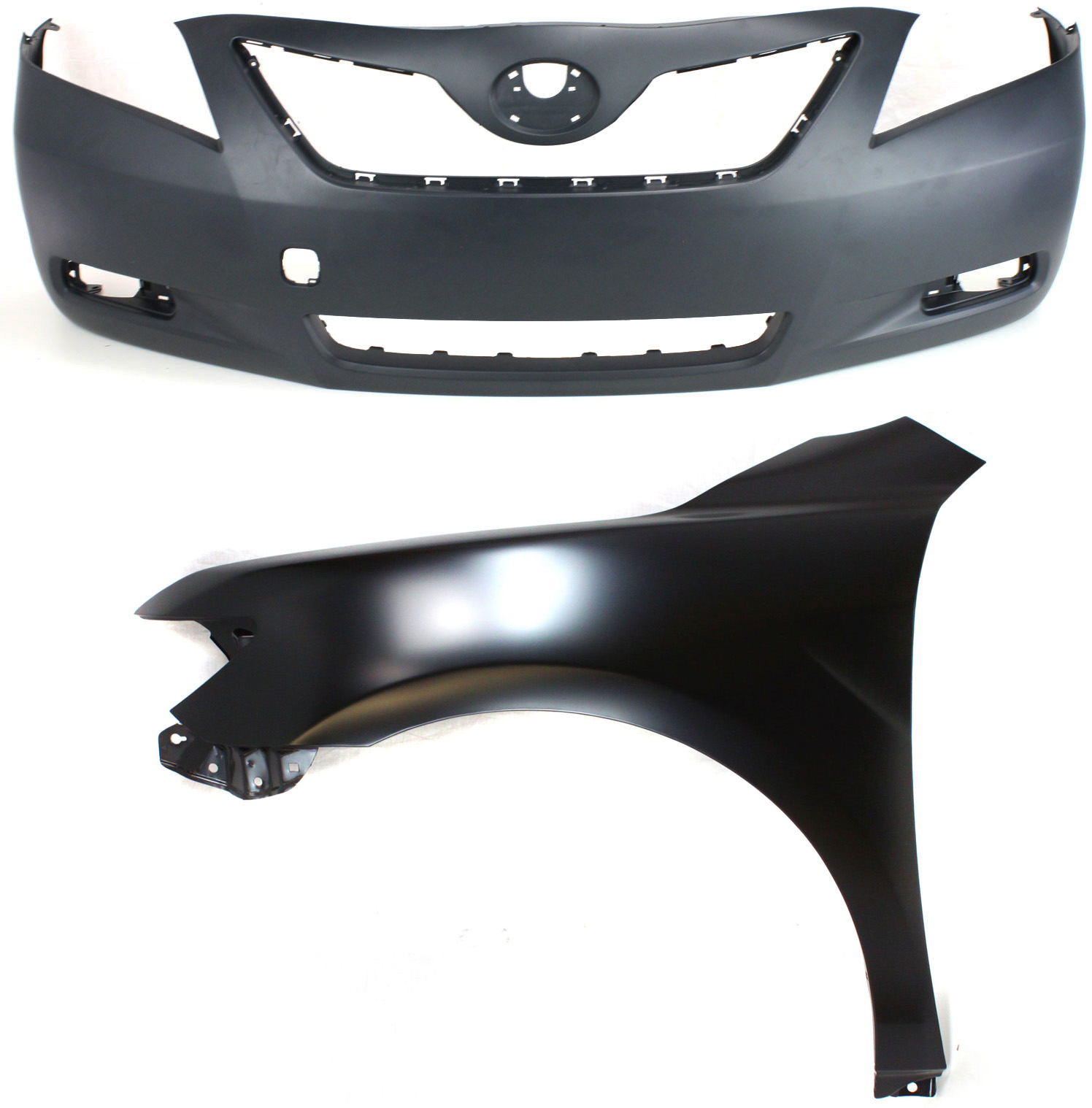 AM CAMRY7-09 FRONT BUMPER COVER 2 pc Kit Primed with Fender CAPA SKU KIT 012118-117 Partslink TO1000327C TO1240211C OEM 5211933943-5380206120