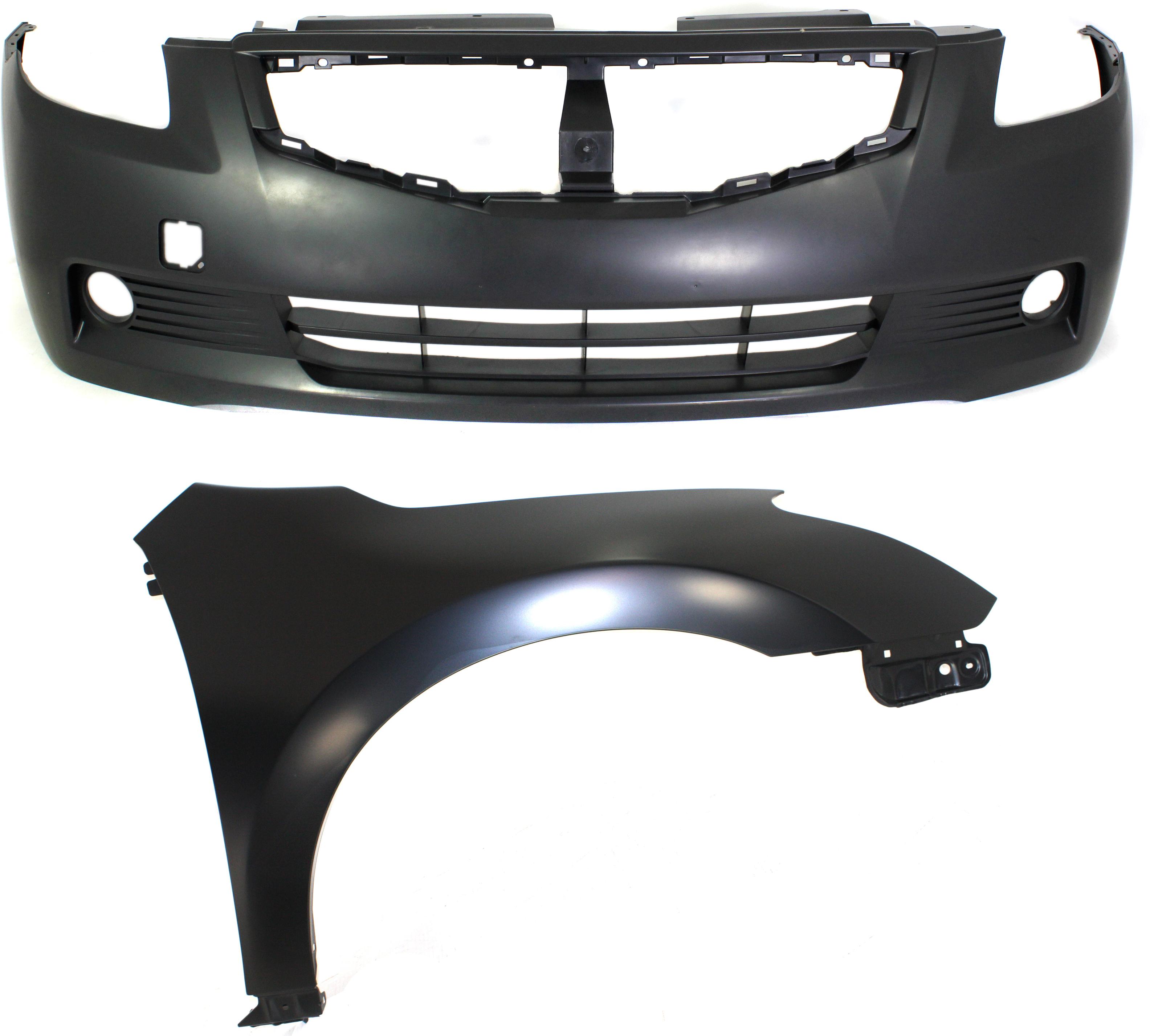 AM ALTIMA8-09 FRONT BUMPER COVER 2 pc Kit Primed with Fender Coupe SKU KIT 012118-11 Partslink NI1000250 NI1241195 OEM 62022JB100-63100ZN65A
