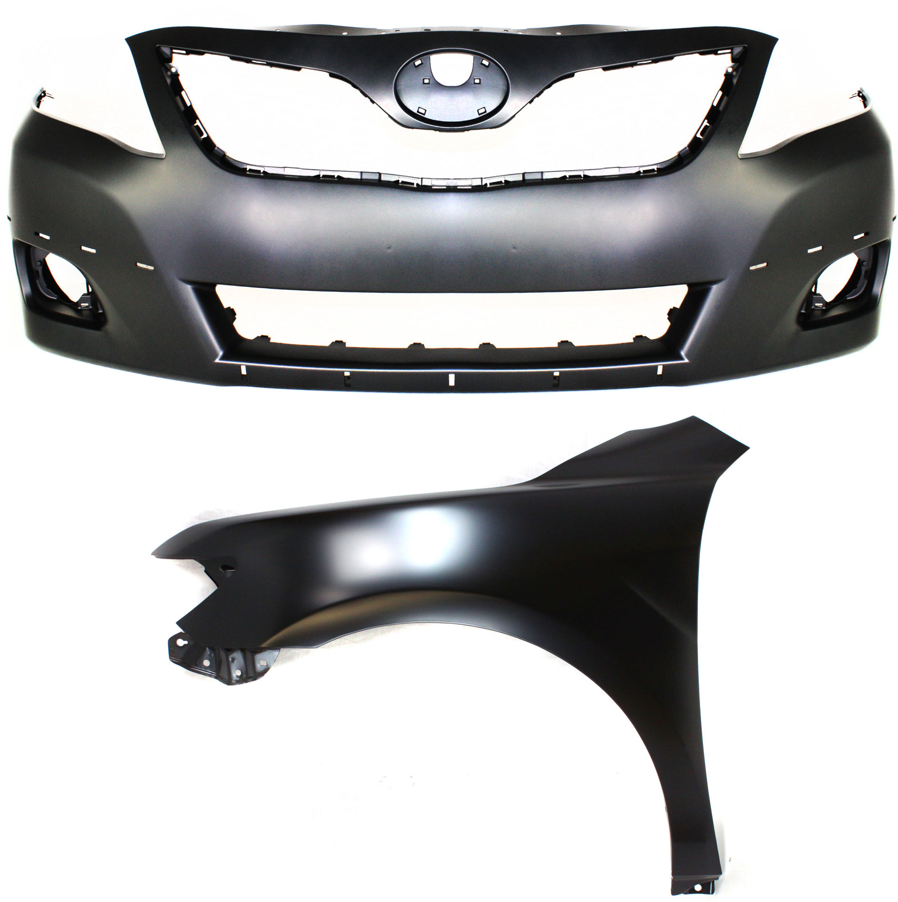 AM CAMRY 10-11 FRONT BUMPER COVER Primed w Fog Light Holes 2 pc Kit with Fender CAPA SKU KIT 012118-122 Partslink TO1000355C TO1240211C OEM 5211906959-5380206120