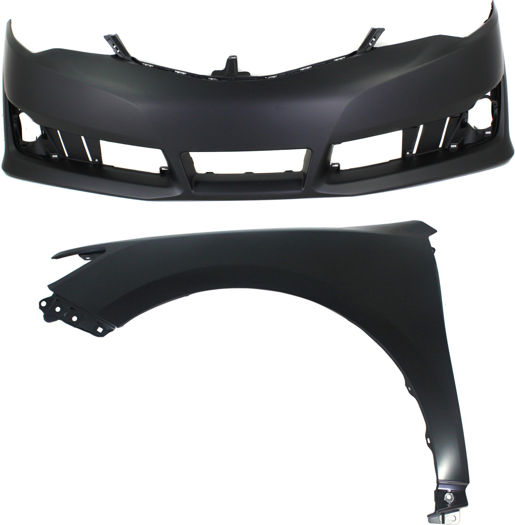 AM CAMRY 12-14 FRONT BUMPER COVER 2 pc Kit Primed with Fender CAPA SKU KIT 012118-123 Partslink TO1000379C TO1240239C OEM 5211906975-5381206150