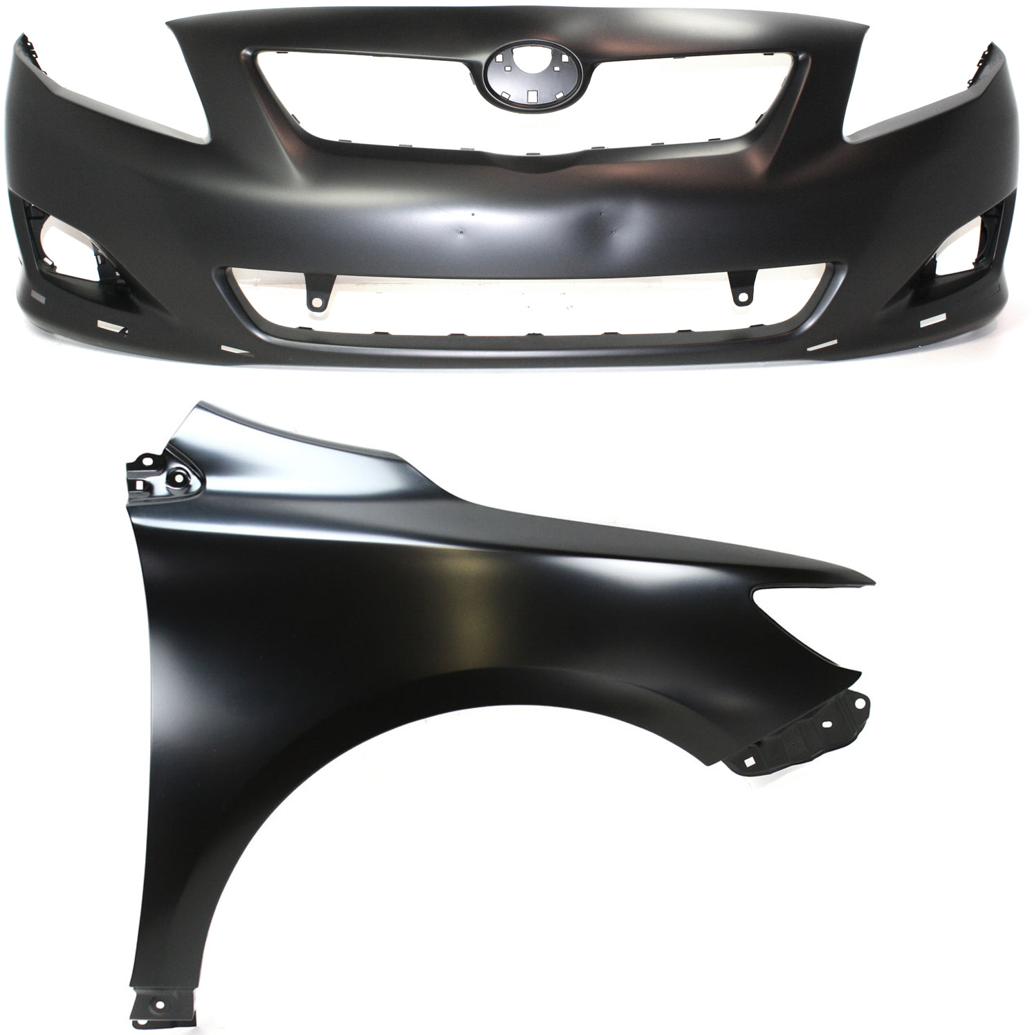 AM COROLLA 09-10 FRONT BUMPER COVER 2 pc Kit Primed with Fender RH USA Built Vehicle SKU KIT 012118-125 Partslink TO1000342 TO1241224 OEM 5211902989-5380112A70