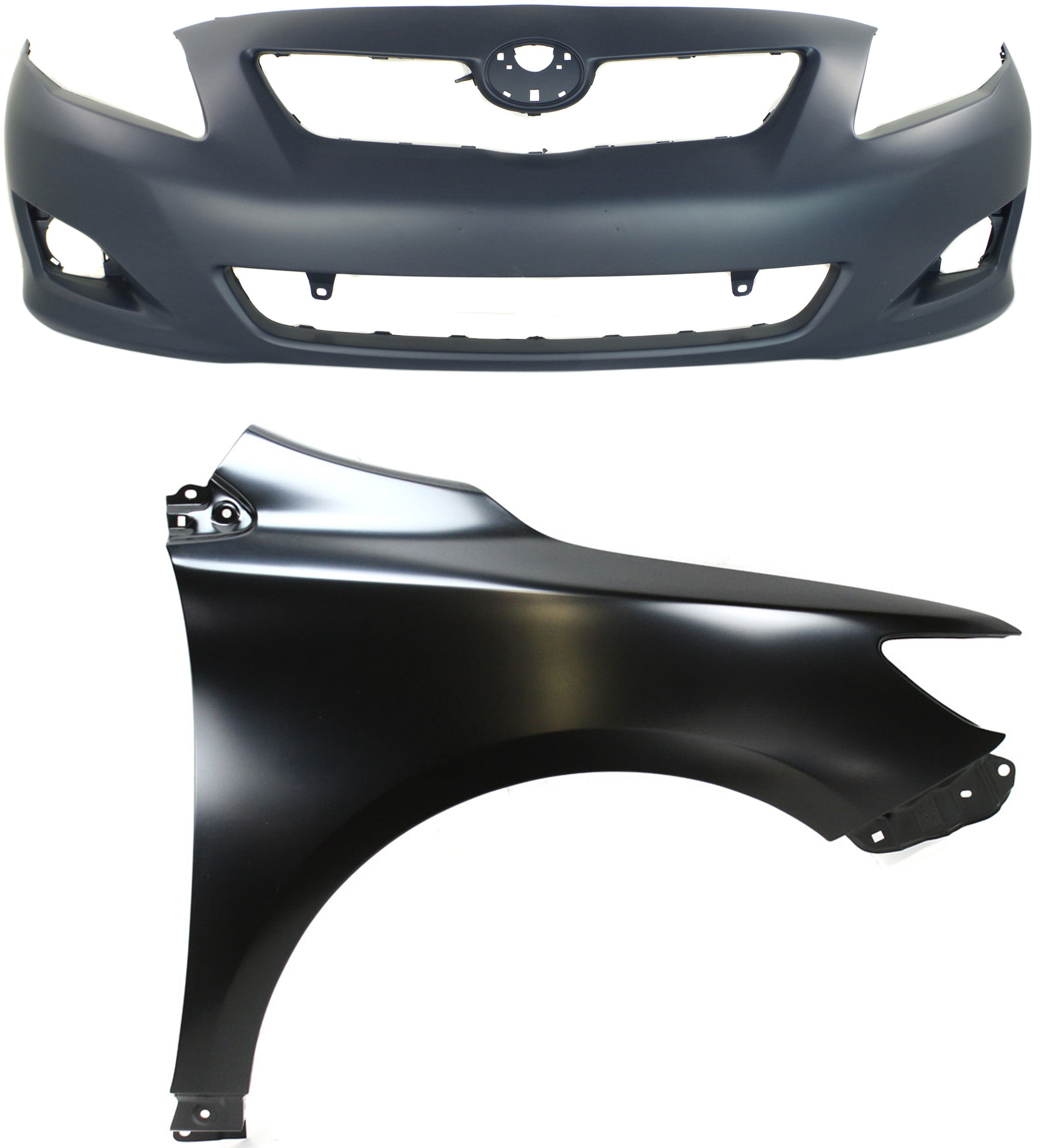 AM COROLLA 09-10 FRONT BUMPER COVER 2 pc Kit Primed with Fender RH Japan Built Vehicle SKU KIT 012118-126 Partslink TO1000343 TO1241224 OEM 5211902990-5380112A70